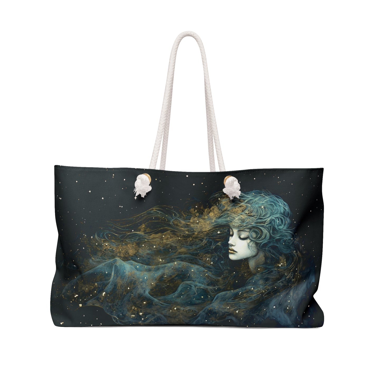 Black Weekender Bag with Starborn Enigma Original Art Weekend Bag Goddess Art Divine Feminine Weekender Bag Black Tote Bag