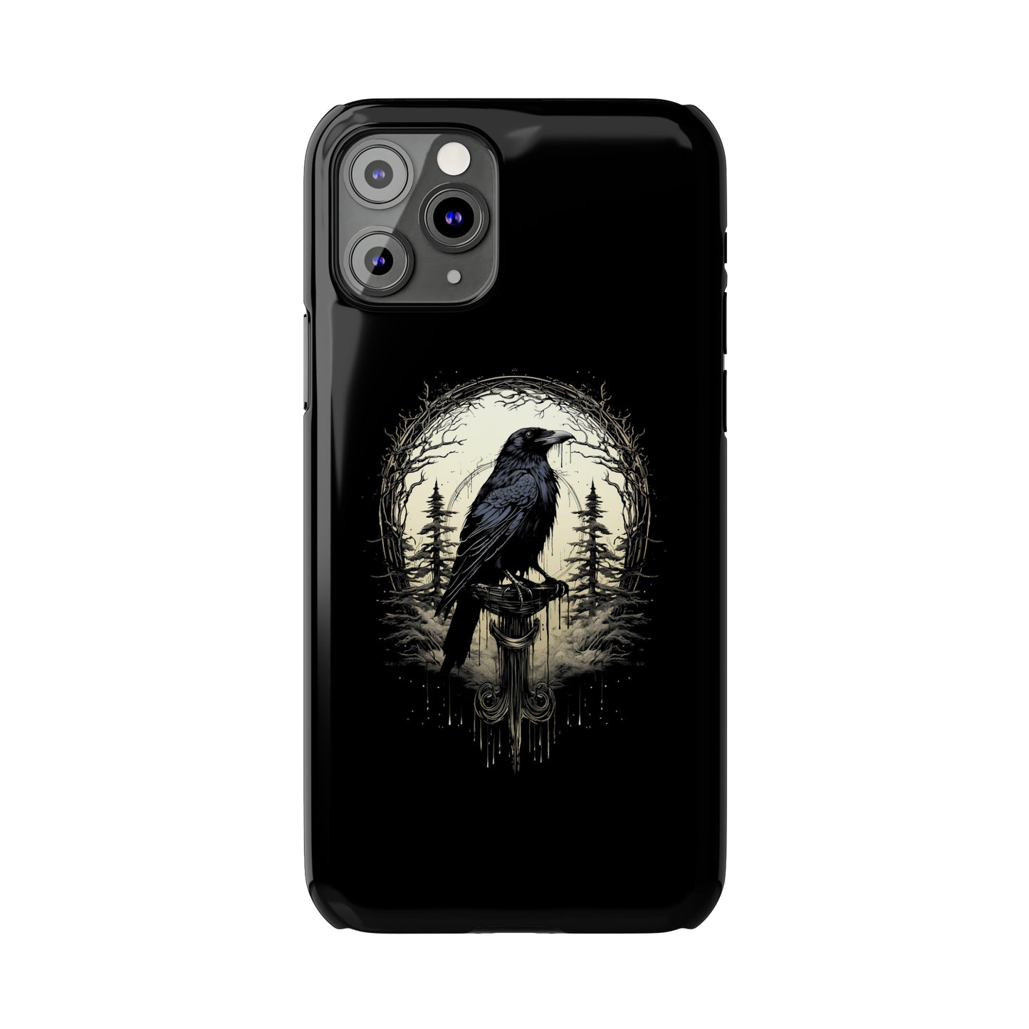 Night's Sentinel Black Raven Gothic Slim Phone Case iPhone 15 Pro Case Black iPhone Case Black iPhone 15 case 14 13 dark academia