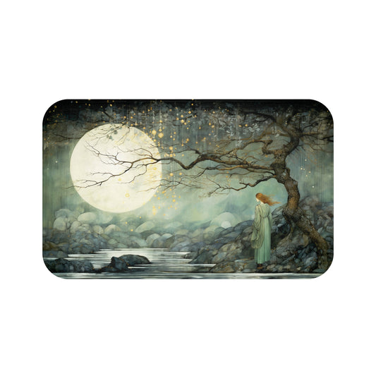 Her Lunar Reflections Bath Mat - A beautiful redhead woman contemplates existence whilst gazing upon the full moon.