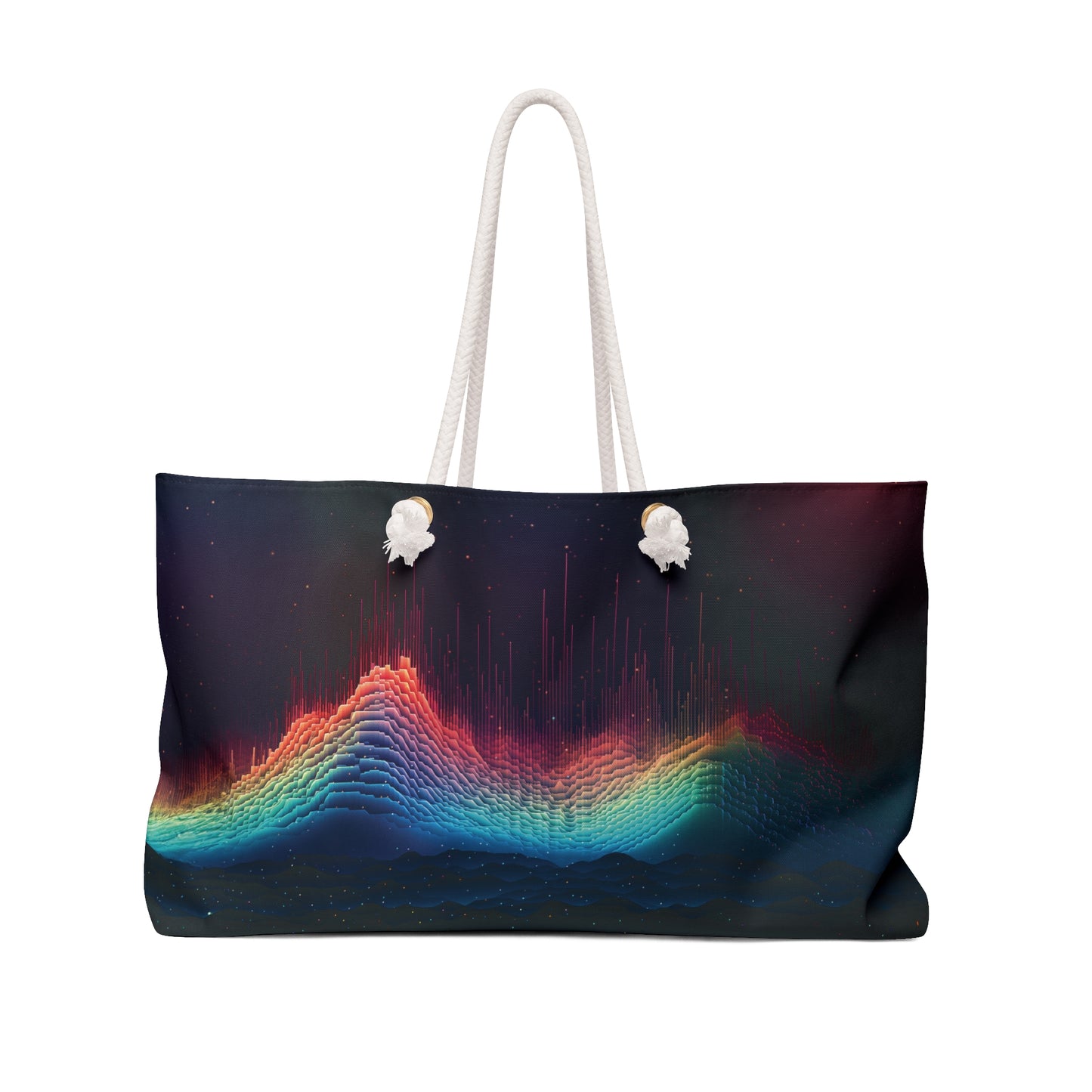 Black Weekender Bag with Digital Wave Original Art Weekend Bag Rainbow Art Colorful Weekender Bag Black Tote Bag