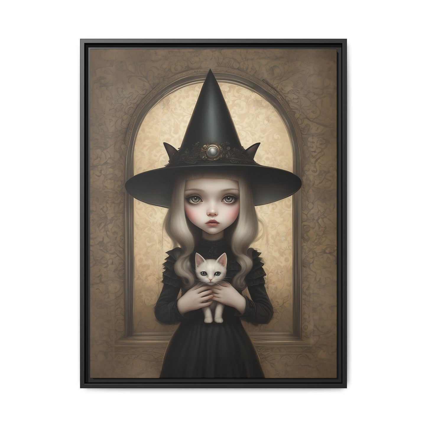 Witchcraft & Whiskers: Pop Gothic Mystique! dark art decor, gothic decor, goth decor, girl and cat, witchy art, spooky decor, cottagecore