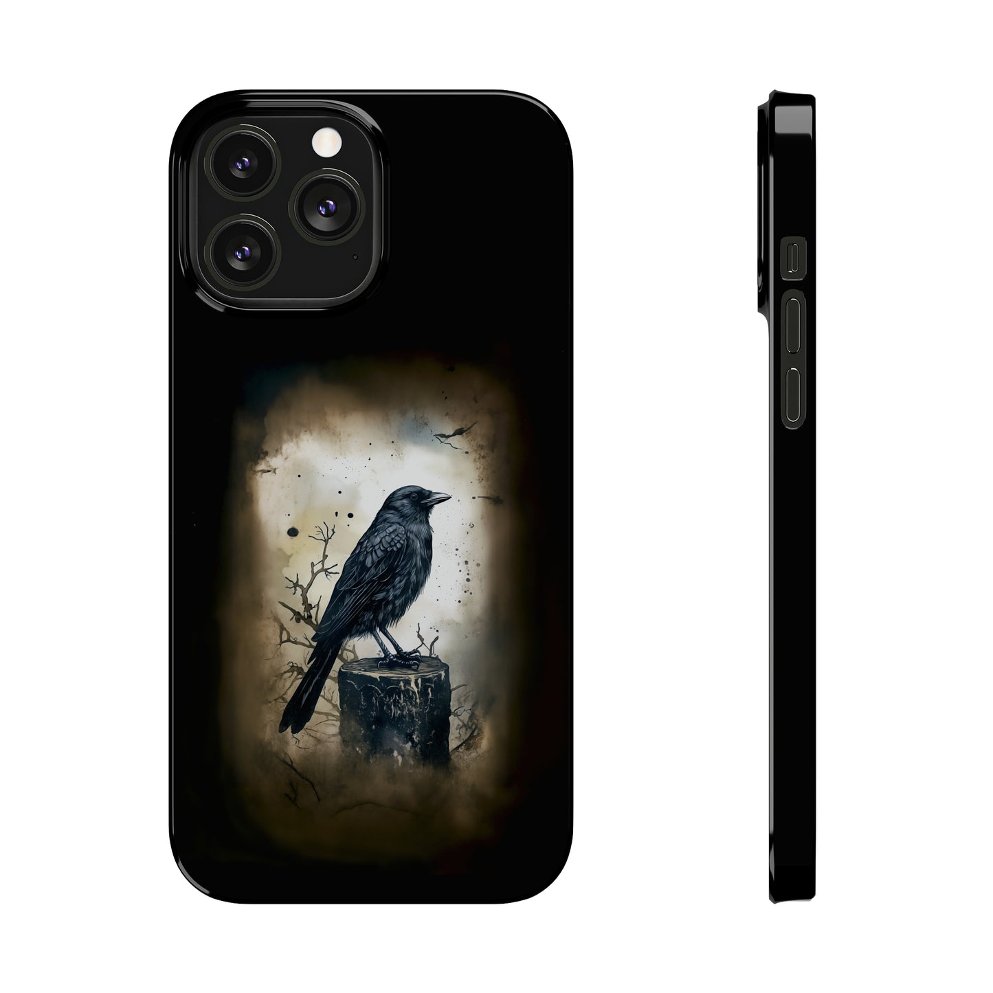 Raven Visage Black Raven Gothic Slim Phone Case iPhone 15 Pro Case Black iPhone Case Black iPhone 15 case 14 13 dark academia