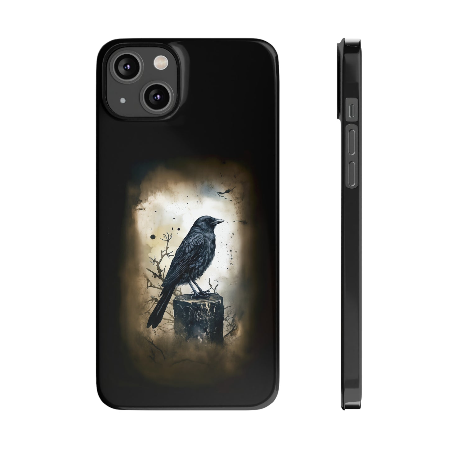 Raven Visage Black Raven Gothic Slim Phone Case iPhone 15 Pro Case Black iPhone Case Black iPhone 15 case 14 13 dark academia