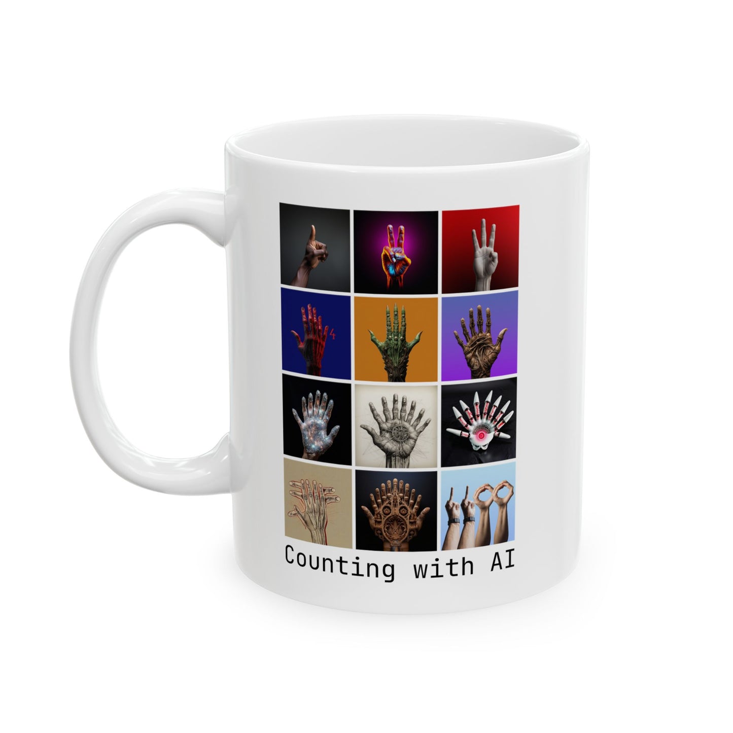 Funny 11oz AI art mug - Counting with AI, funny tech mug, coder mug, geeky mug, nerd mug, meme mug, gift for programmer, work mug, student mug