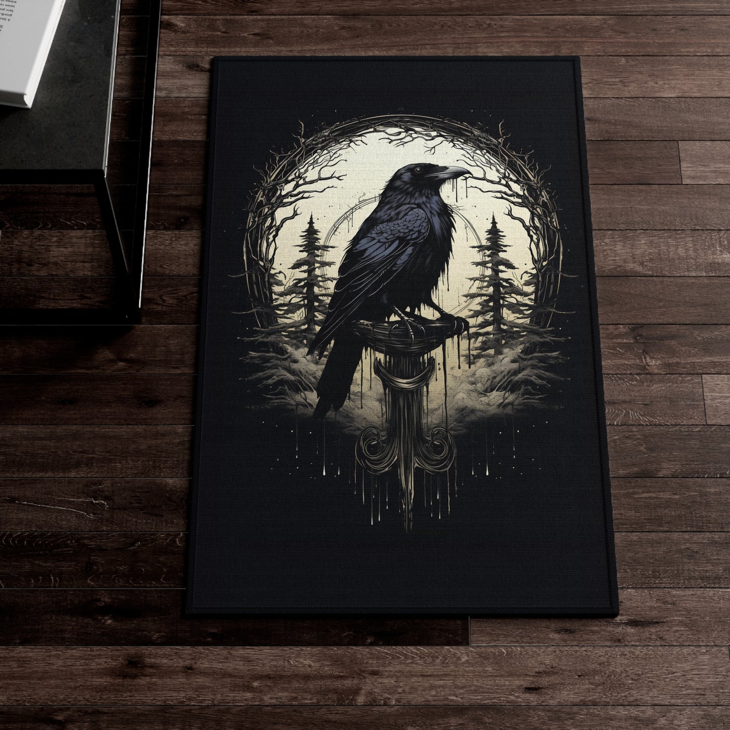 Night's Sentinel Dornier Rug - Gothic Raven Rug in Dark Academia Style