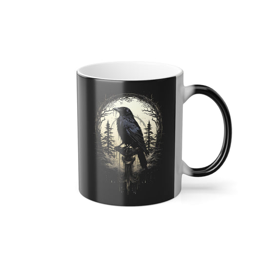 Night's Sentinel Color Morphing Mug, 11oz Gothic Raven Color Change Mug Black Crow Mug Heat Sensitive Mug Hand Wash