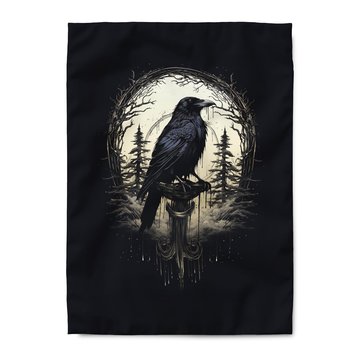 Night's Sentinel Duvet Cover, Polyester, Black Raven Gothic Duvet Cover. Cover only, requires duvet. Dark academia, dark art, goth