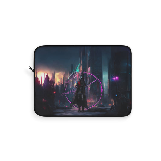 Technomancer's Ward, Cyberpunk Mage Laptop Sleeve, Anarchy Girl, aesthetic laptop, soft laptop sleeve, soft macbook case, anarchy symbol