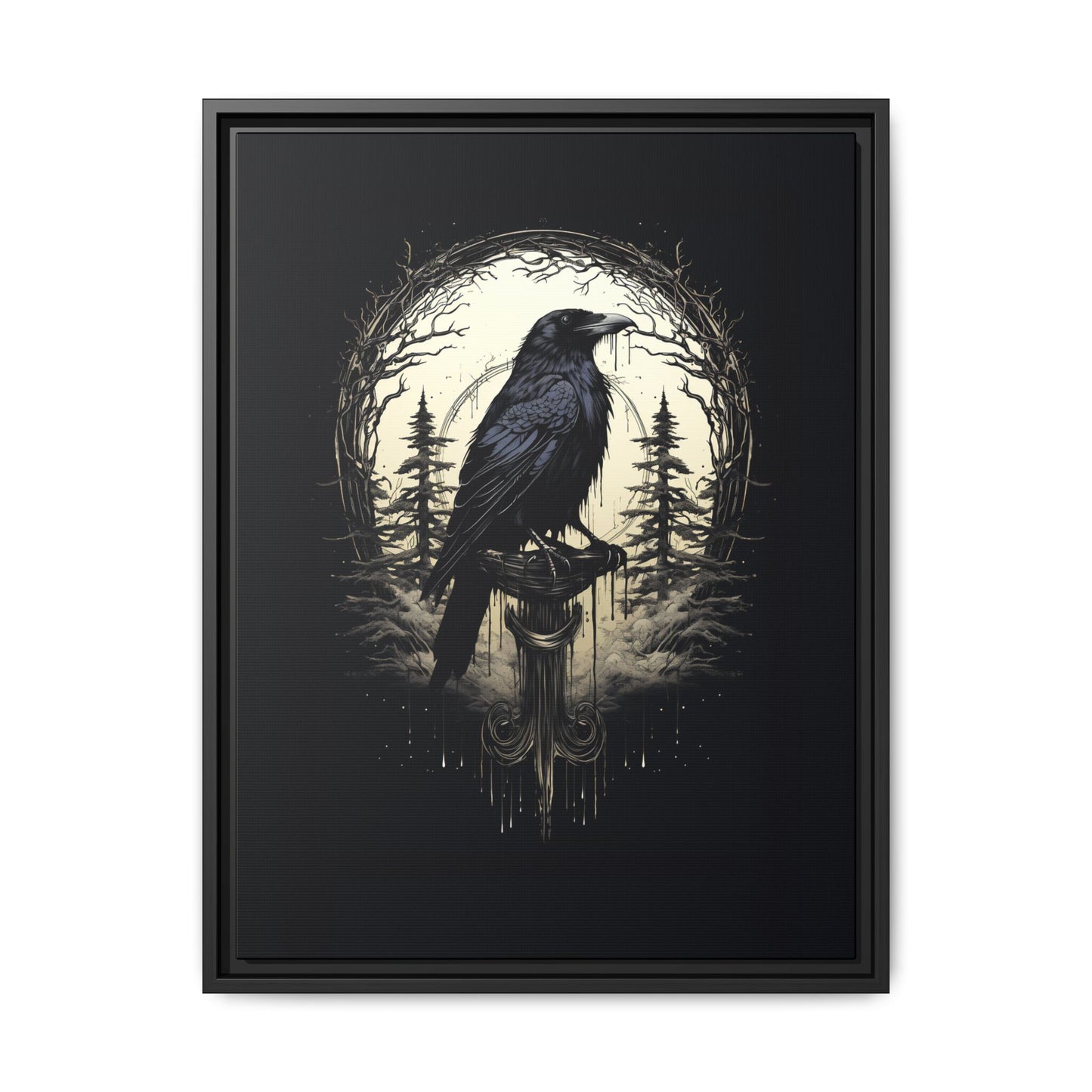 Night's Sentinel Canvas Print - My original art - gothic dark academia raven