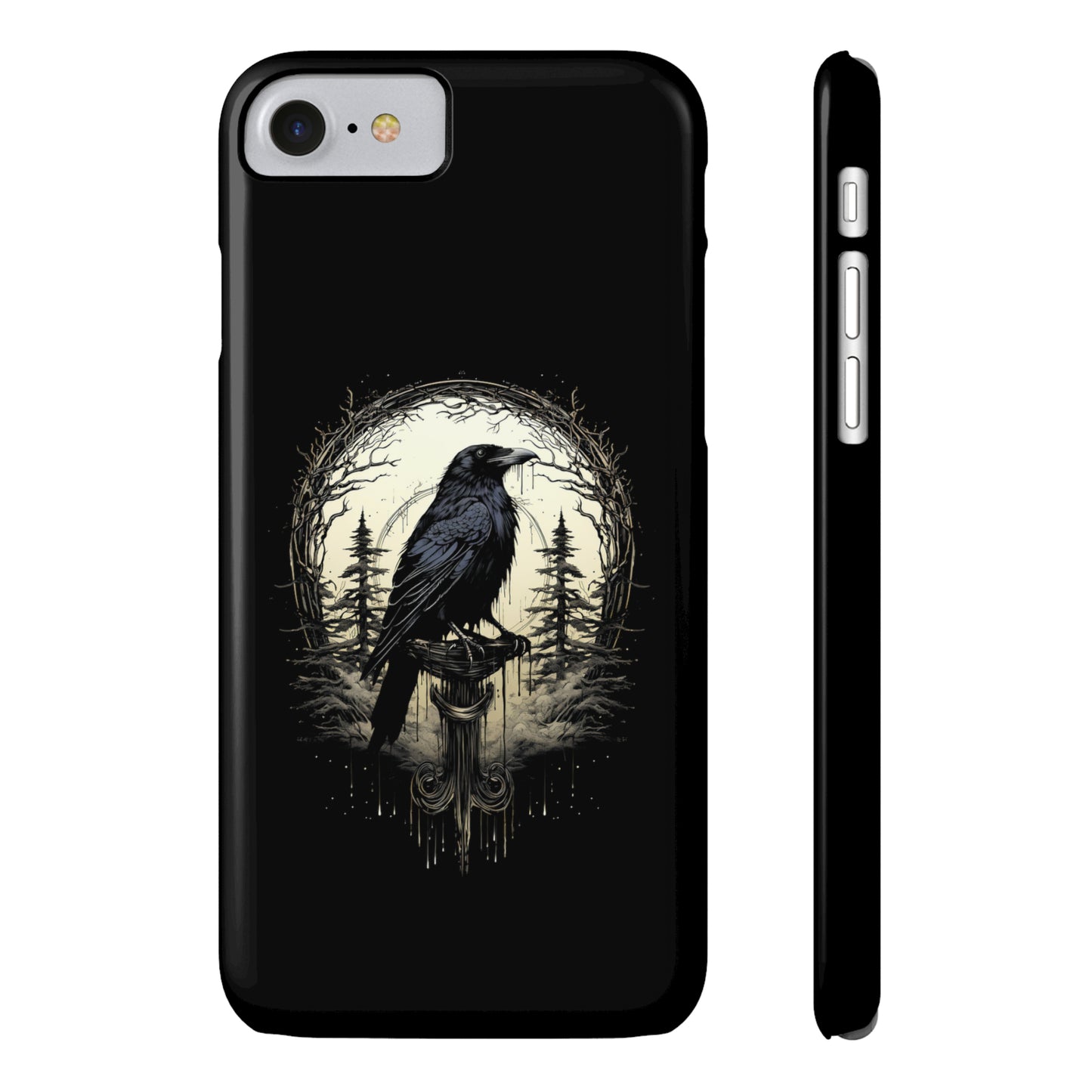 Night's Sentinel Black Raven Gothic Slim Phone Case iPhone 15 Pro Case Black iPhone Case Black iPhone 15 case 14 13 dark academia