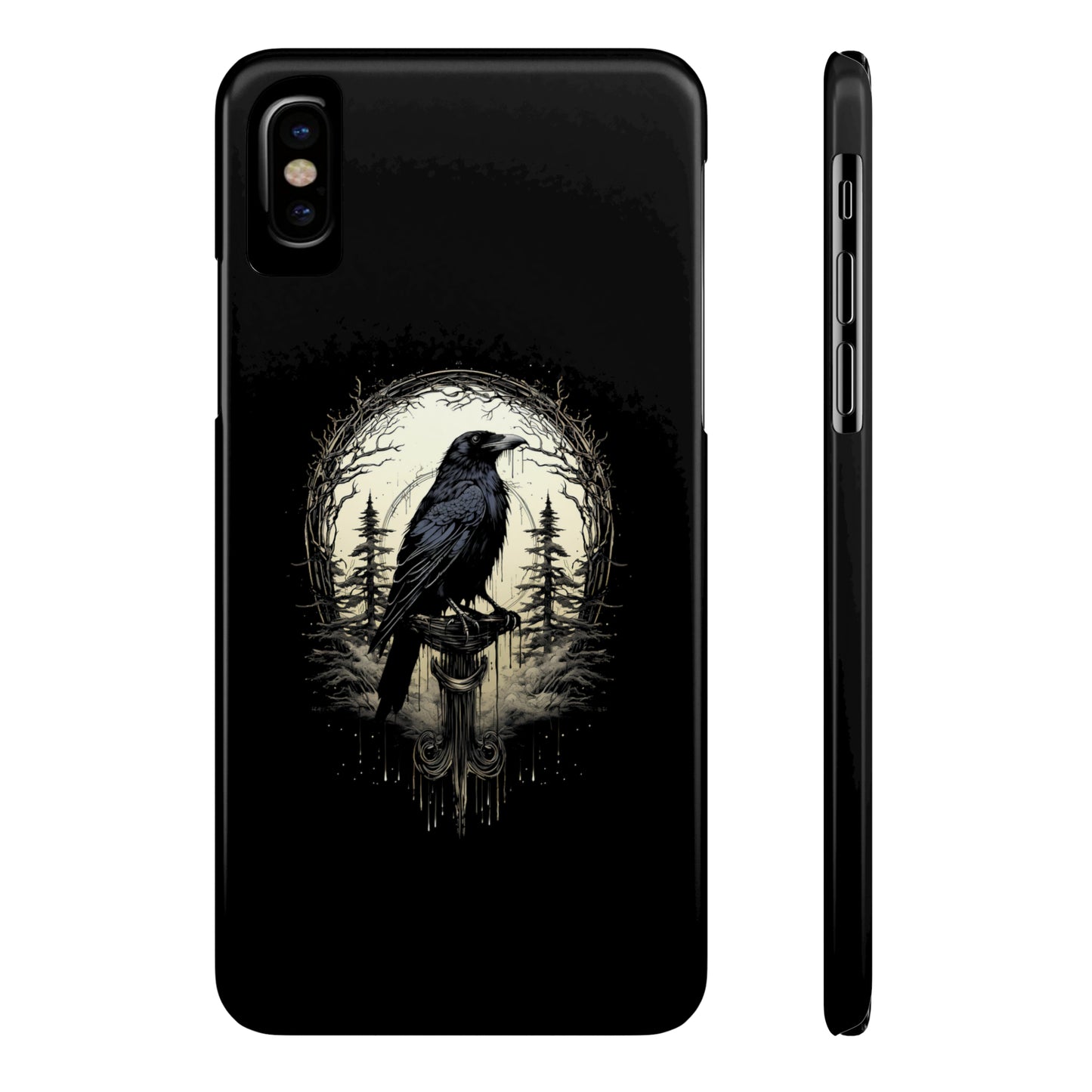 Night's Sentinel Black Raven Gothic Slim Phone Case iPhone 15 Pro Case Black iPhone Case Black iPhone 15 case 14 13 dark academia