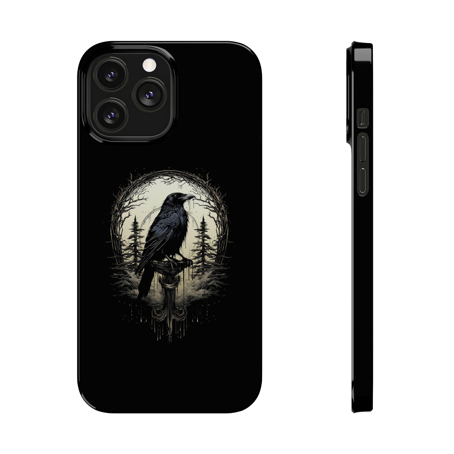 Night's Sentinel Black Raven Gothic Slim Phone Case iPhone 15 Pro Case Black iPhone Case Black iPhone 15 case 14 13 dark academia