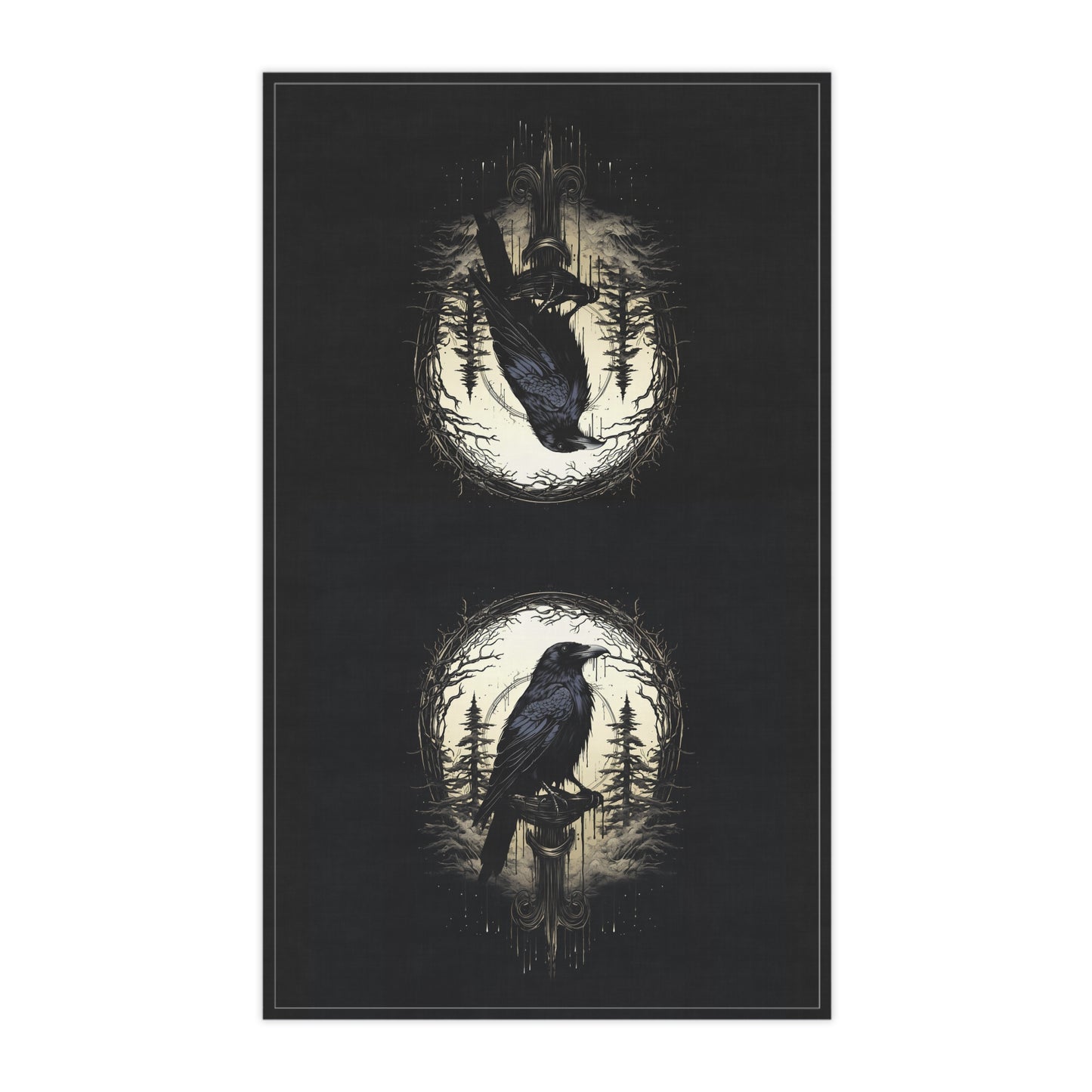 Black Raven Dark Academia Kitchen Towel, Night's Sentinel, Gothic raven towel gothic raven kitchen towel raven towel dark art goth towel