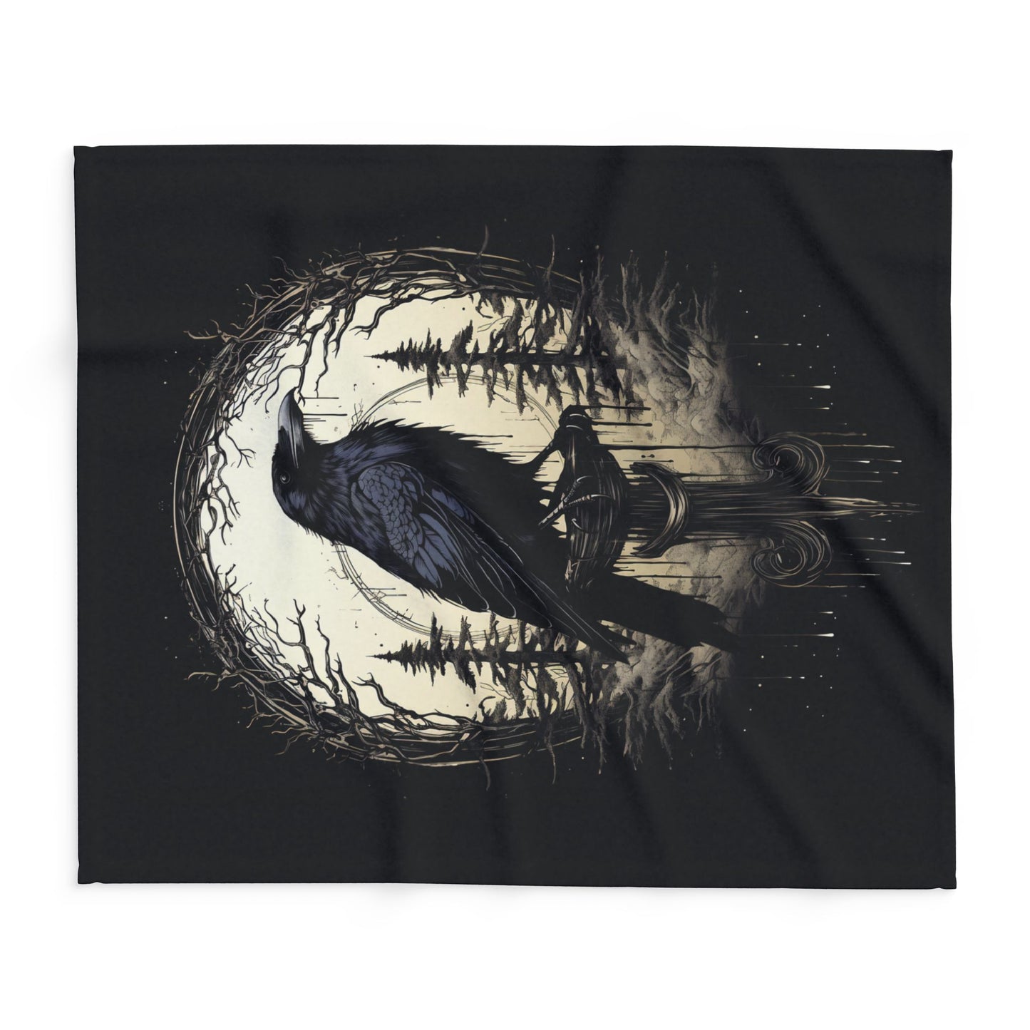 Night's Sentinel Arctic Fleece Blanket Original Raven Art Gothic Blanket Fleece Dark Academia Blanket Raven Blanket Fuzzy Warm Cozy