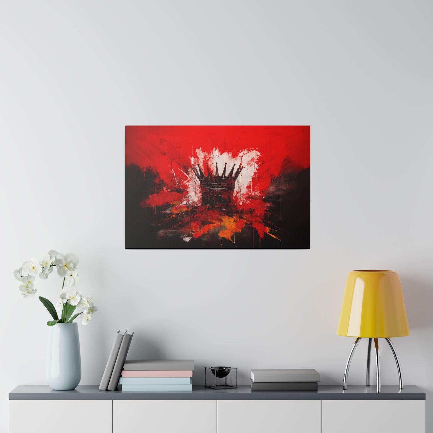 Painted Crown Matte Canvas Red and Black Abstract Art Print 12x9, 16x12, 24x16, 30x20, 36x24, 40x30, 48x32 inch Artwork