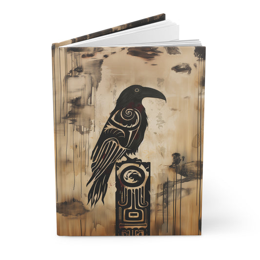 Raven Carving Hardcover Journal Black and Tan Notebook