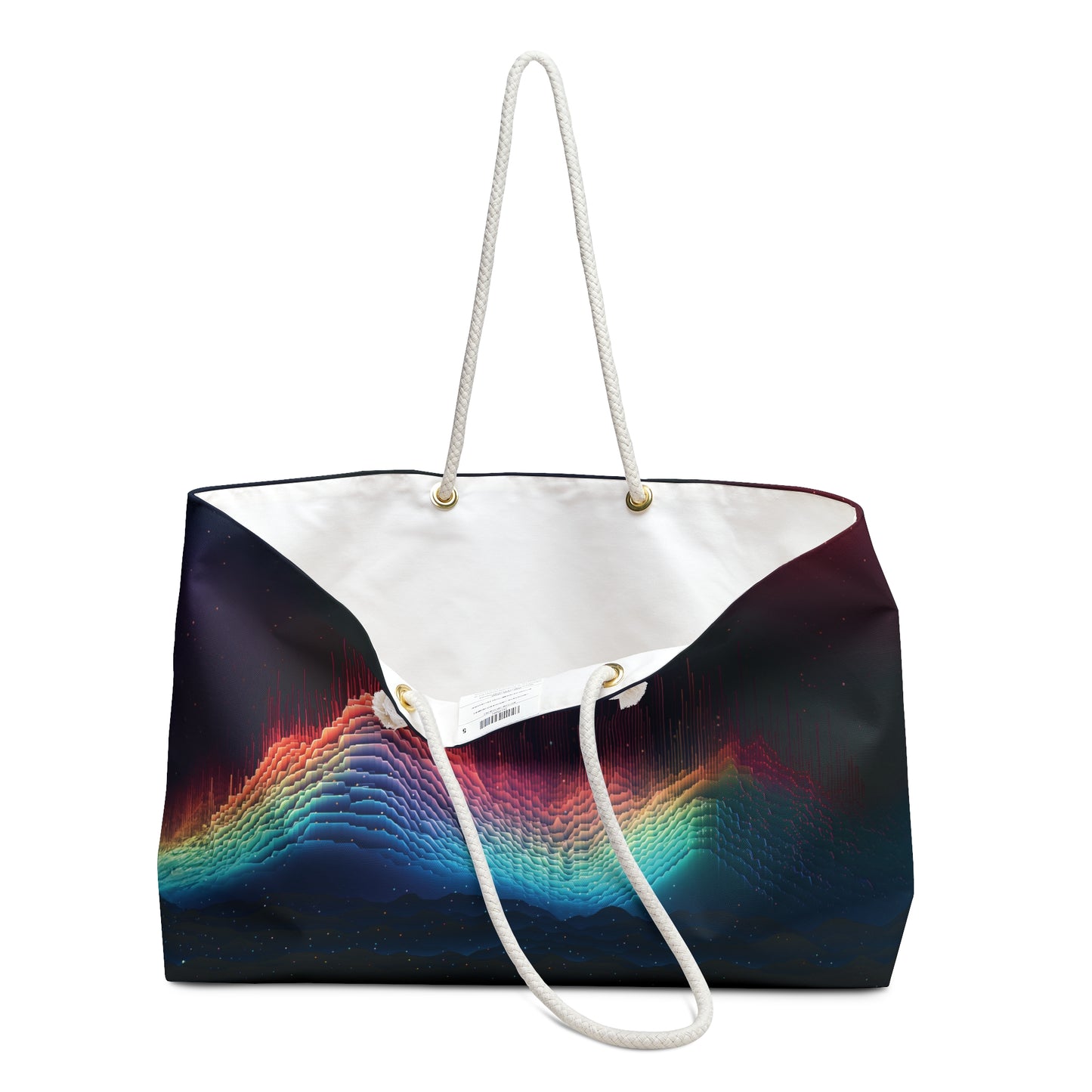 Black Weekender Bag with Digital Wave Original Art Weekend Bag Rainbow Art Colorful Weekender Bag Black Tote Bag