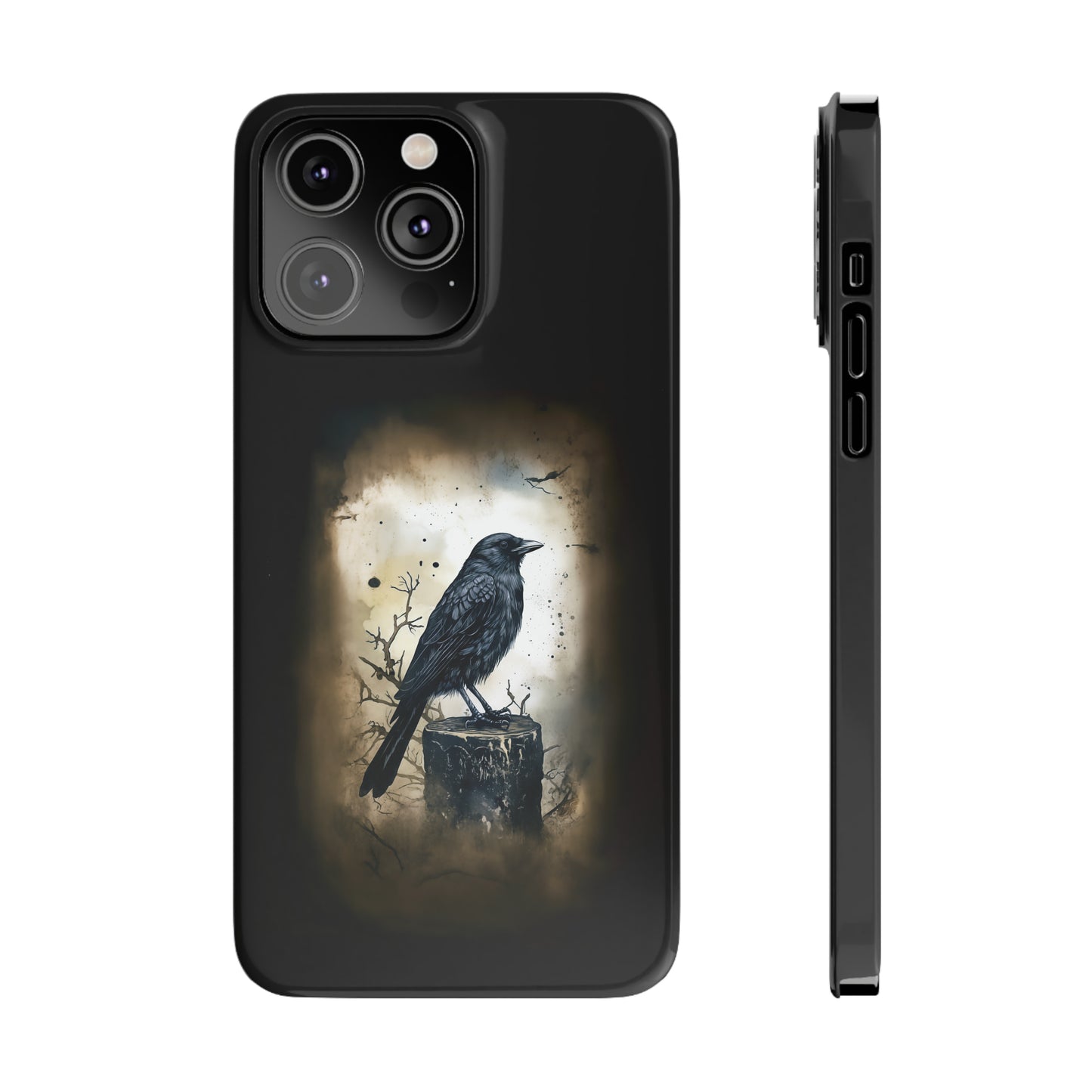 Raven Visage Black Raven Gothic Slim Phone Case iPhone 15 Pro Case Black iPhone Case Black iPhone 15 case 14 13 dark academia