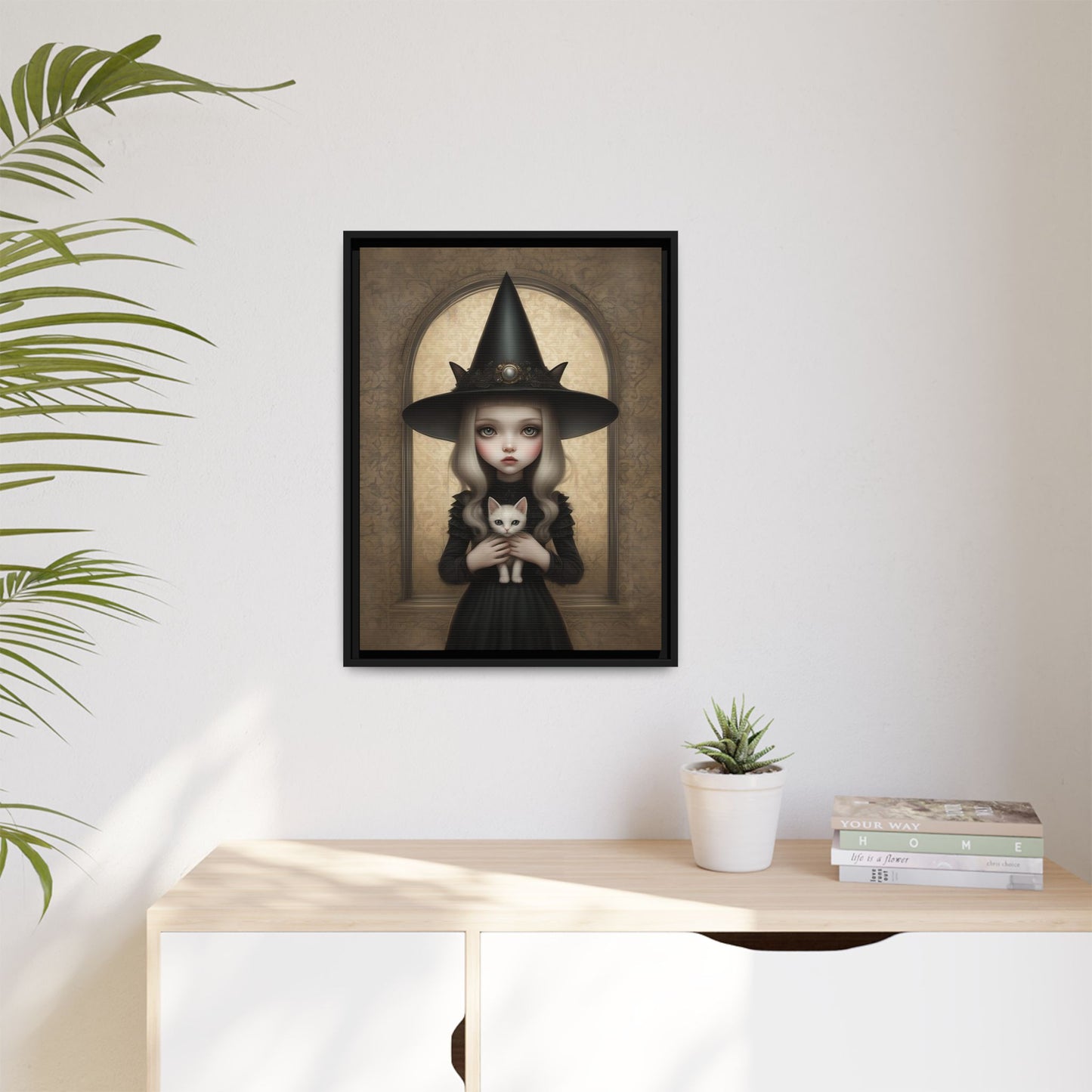 Witchcraft & Whiskers: Pop Gothic Mystique! dark art decor, gothic decor, goth decor, girl and cat, witchy art, spooky decor, cottagecore