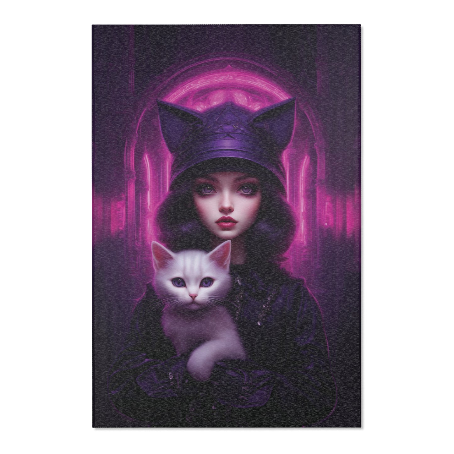 Cyberpunk Cat Girl Area Rug Gothic Area Rug Dark Rug Black and Pink Rug 2x3 3x2 4x6 6x4