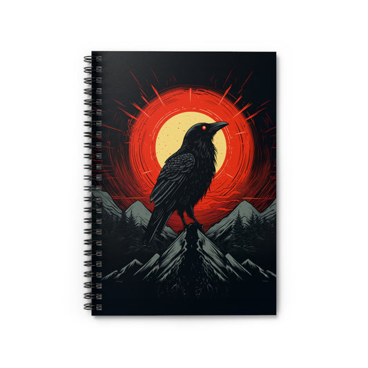 Sunset's Omen, Raven Notebook - Original art spiral notebook- goth notebook, raven notebook, raven journal, gothic notebook, witchy notebook