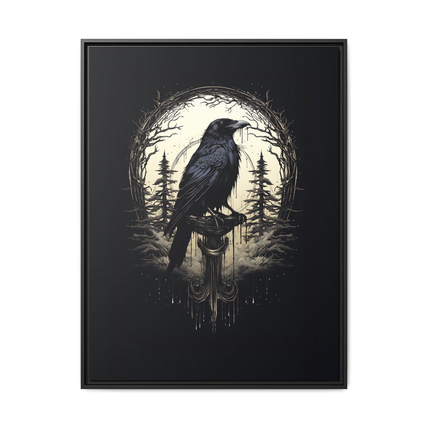 Night's Sentinel Canvas Print - My original art - gothic dark academia raven