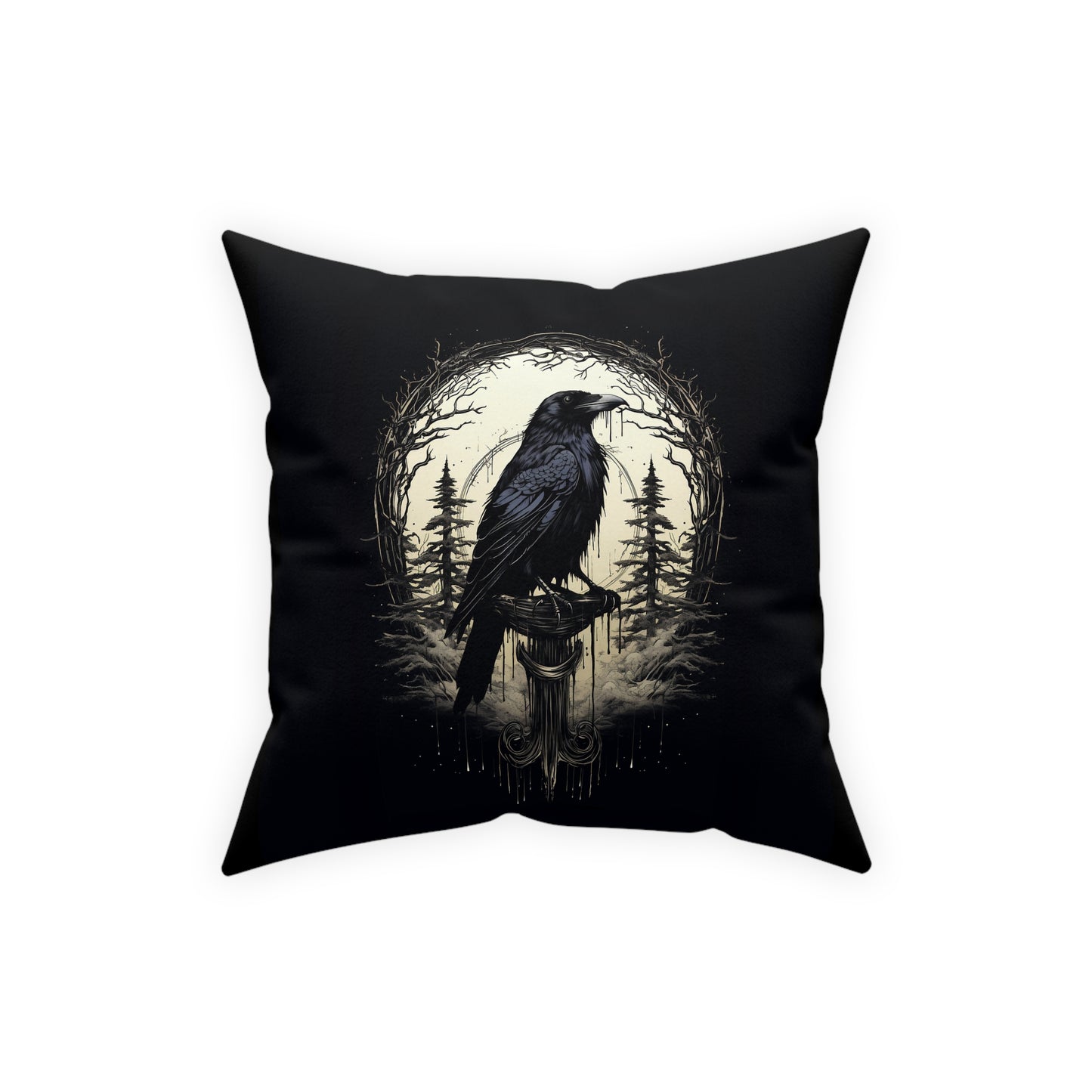 Night's Sentinel, Dark Raven Gothic Broadcloth Pillow. Cloth pillow, canvas pillow, raven pillow  goth pillow, dark art, dark academia, gift