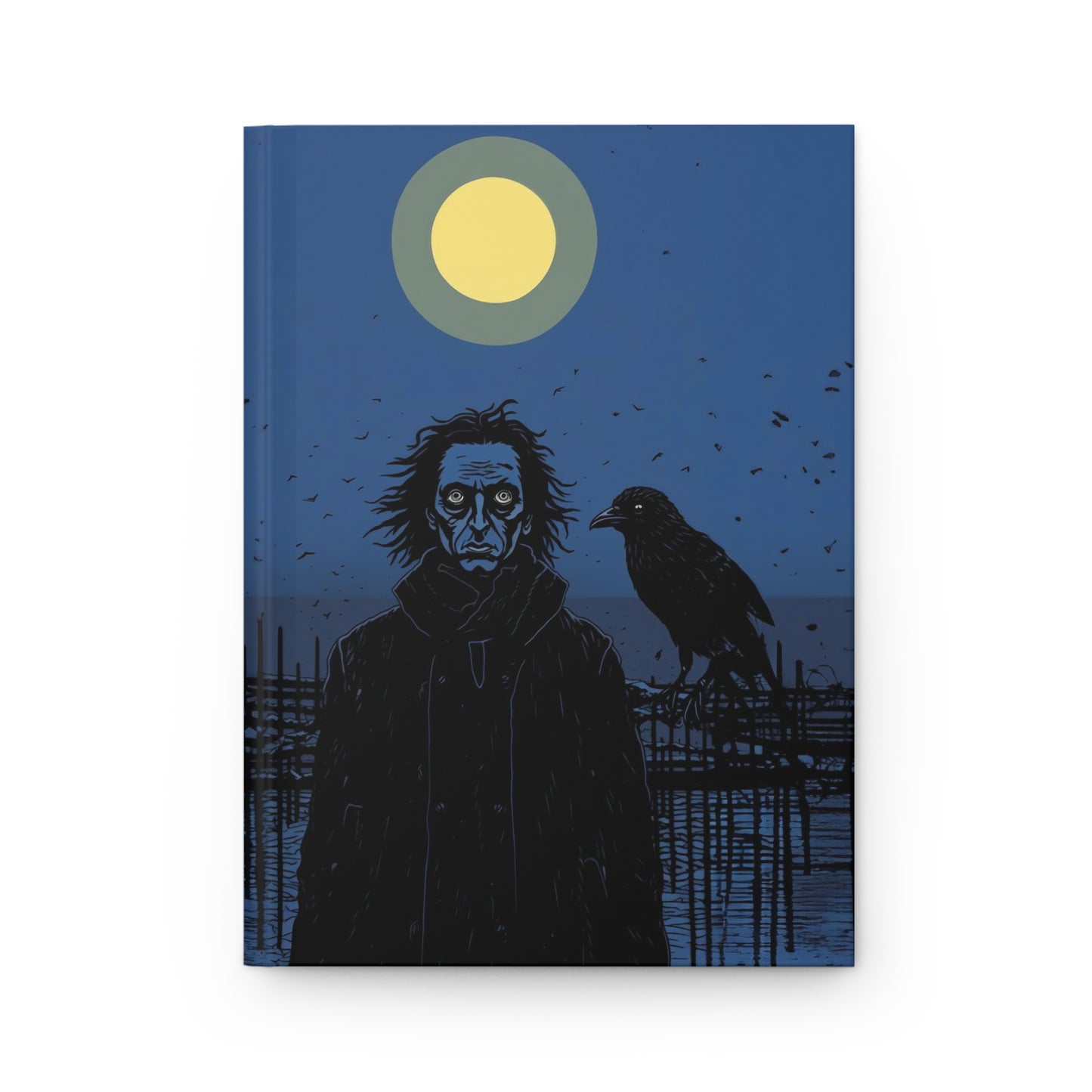 Grim Gaze - Dark Blue Raven & Man Hardcover Notebook Journal - Grim, Dark, Macabre, Haunting, Dark Fantasy, grim art, dark art, desolation