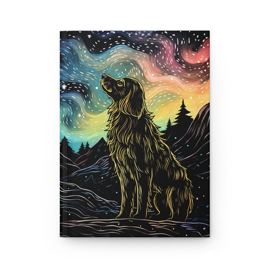 Dog Journal Hardcover Ruled - colorful rainbow sky, golden retriever, original art