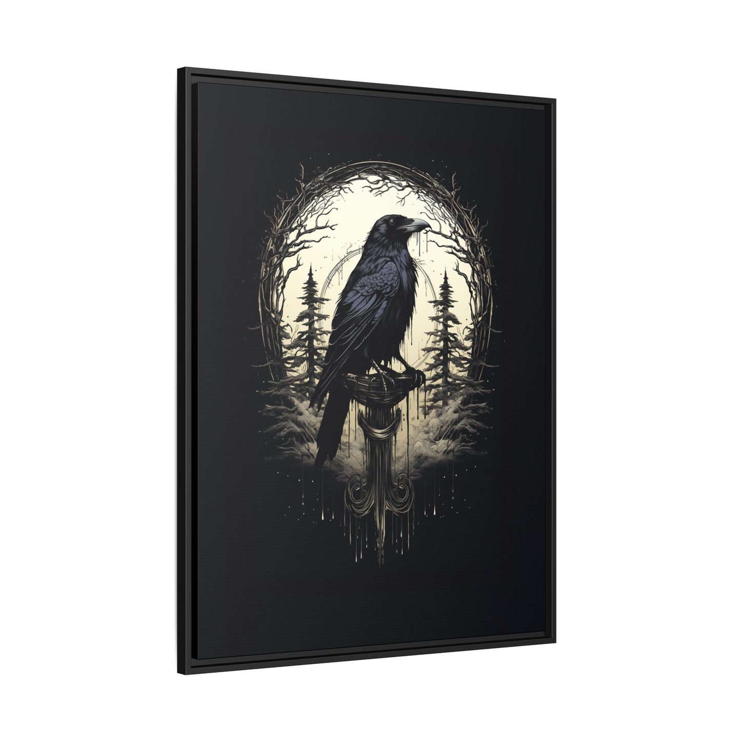 Night's Sentinel Canvas Print - My original art - gothic dark academia raven