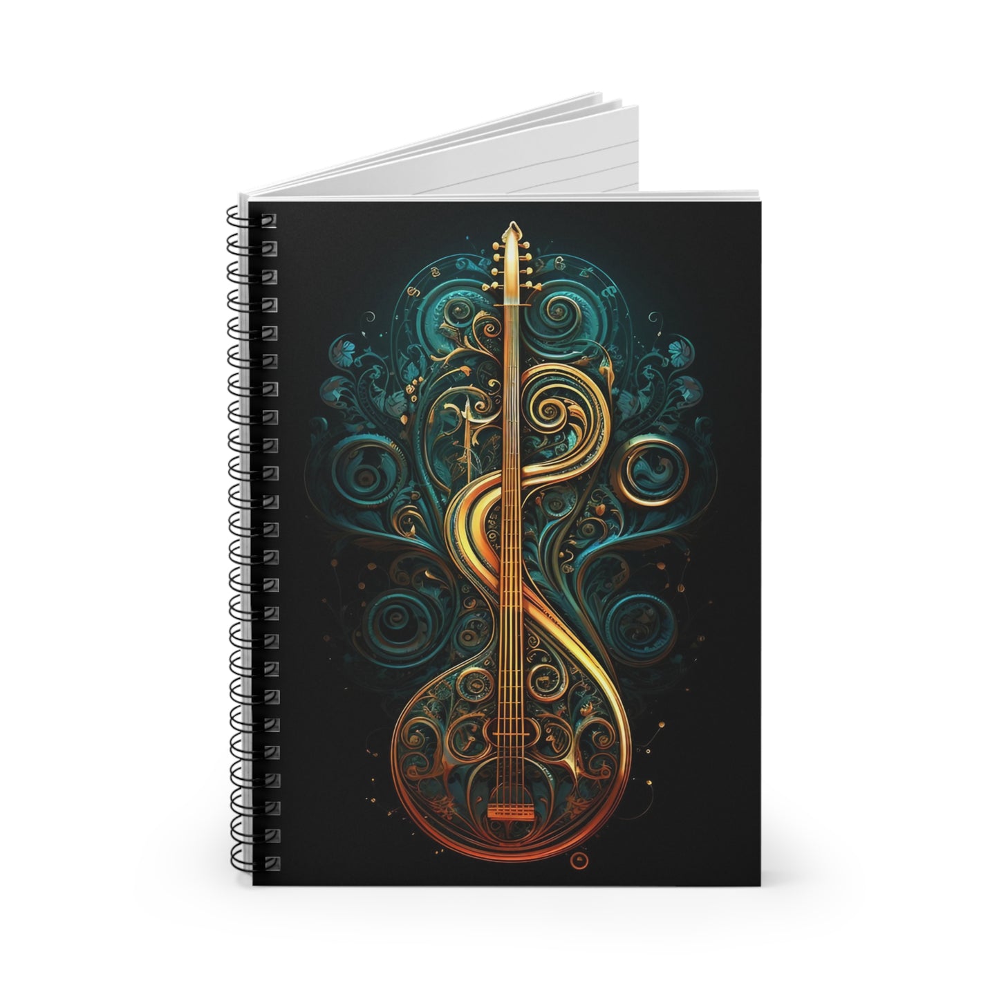 Music Spiral Notebook - Ruled Line: Original art inspired by a treble clef and a stringed instrument