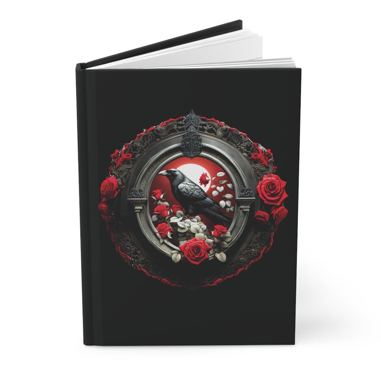 Raven & Red Roses Hardcover Journal - Dark Academia Raven Notebook, Gothic Raven Notebook, Black and Red Raven Notebook