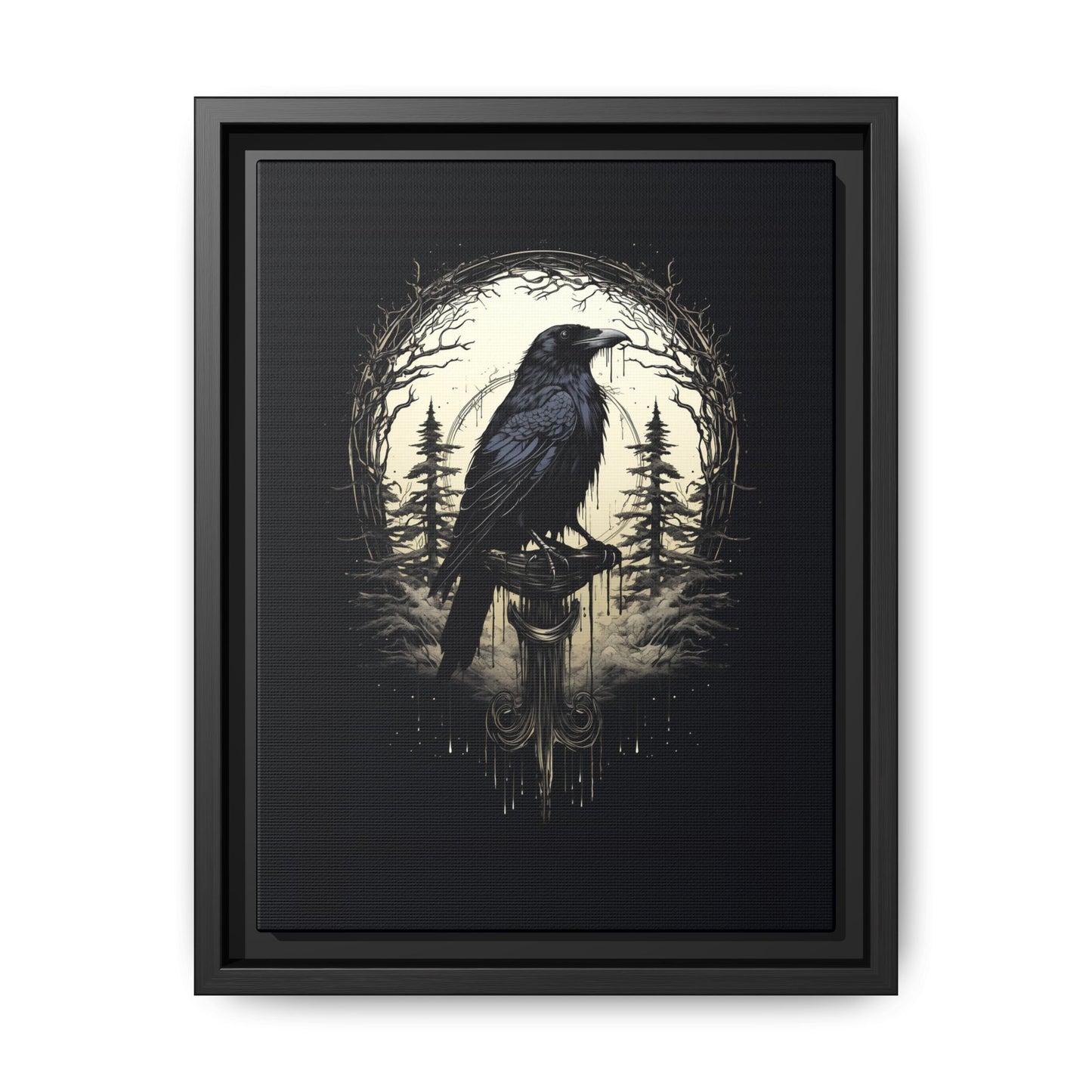 Night's Sentinel Canvas Print - My original art - gothic dark academia raven