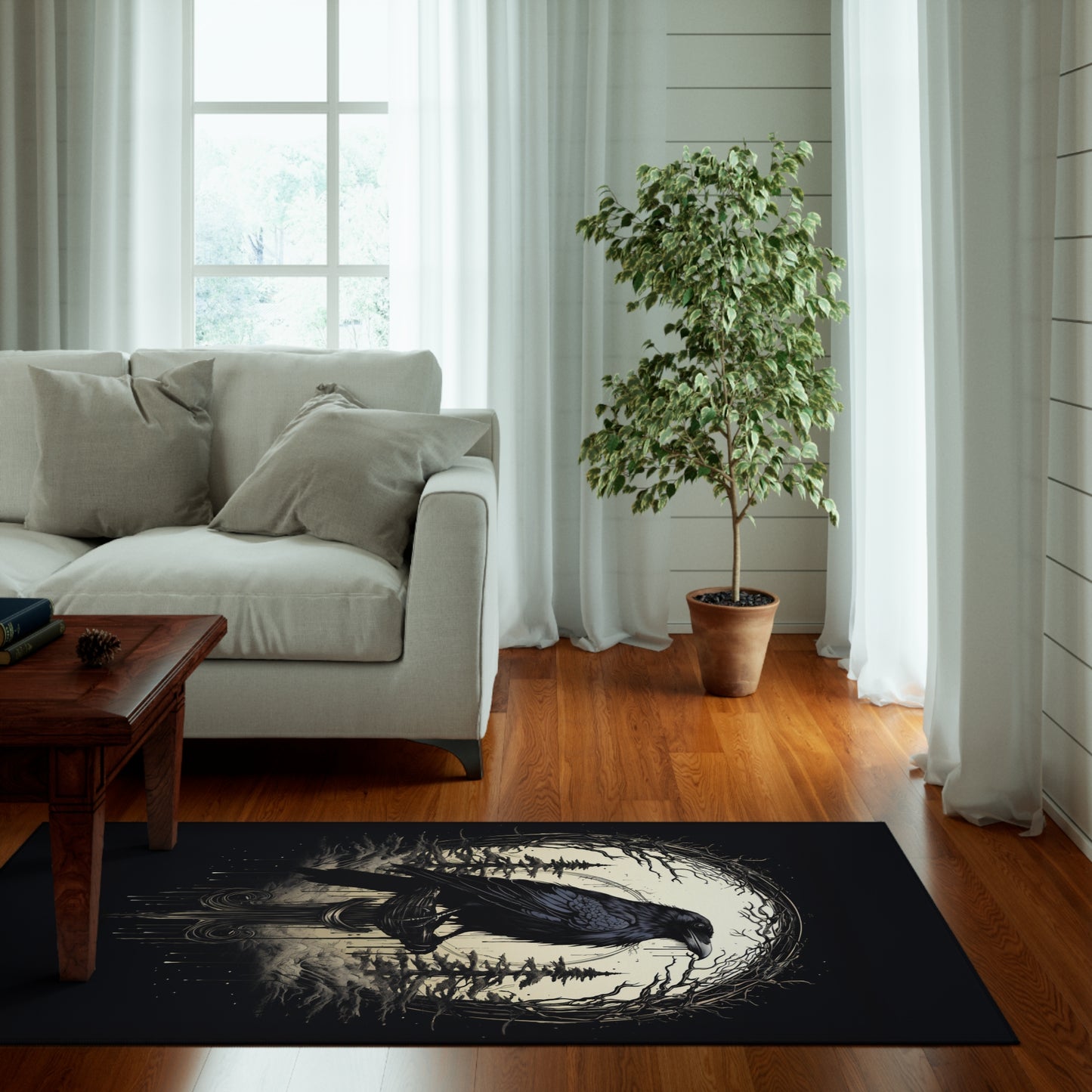 Night's Sentinel Dornier Rug - Gothic Raven Rug in Dark Academia Style