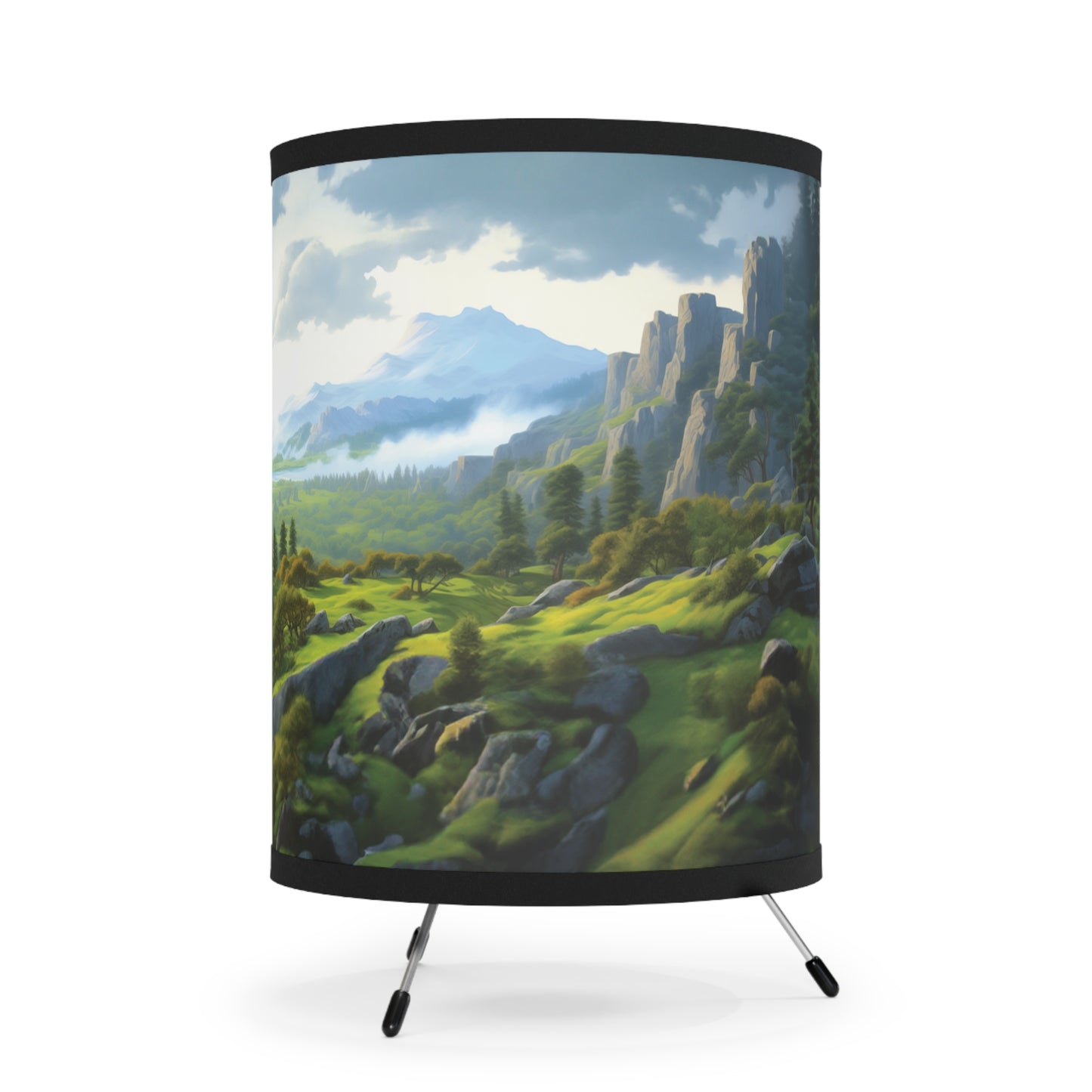 Dreamy Landscape Lamp - An original landscape of mine, printed on a fabric drum lamp with tripod legs