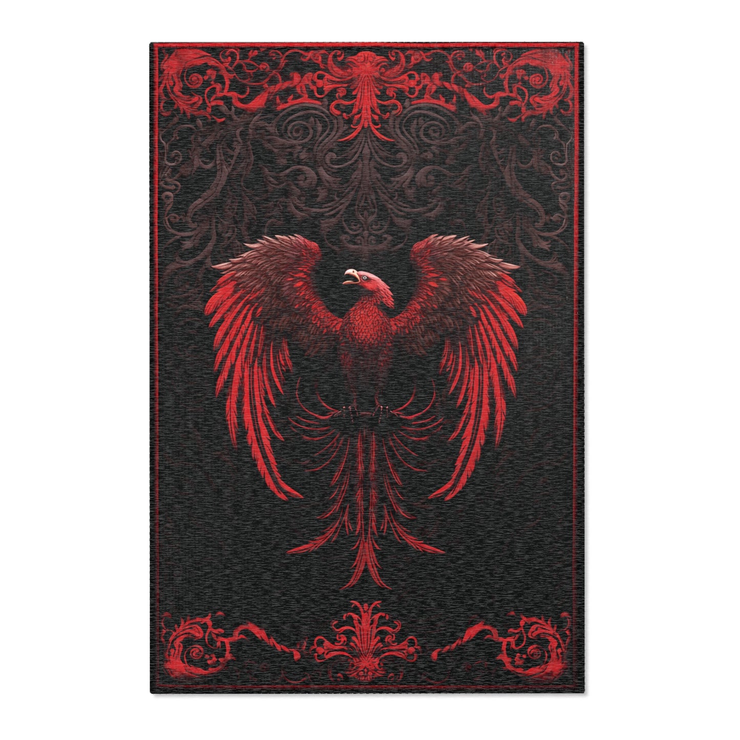 Rising Raven Phoenix Rug Area Rug Gothic Raven Rug Dark Academia Rug Red and Black and Red Rug n 2x3 3x2 4x6 6x4