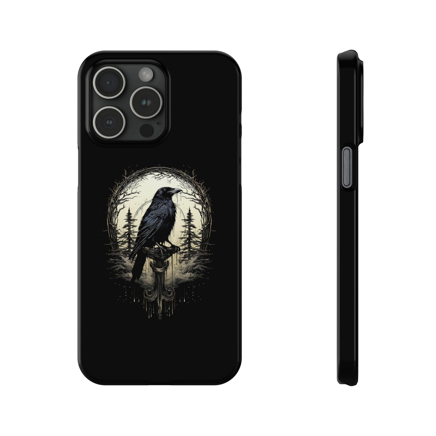 Night's Sentinel Black Raven Gothic Slim Phone Case iPhone 15 Pro Case Black iPhone Case Black iPhone 15 case 14 13 dark academia