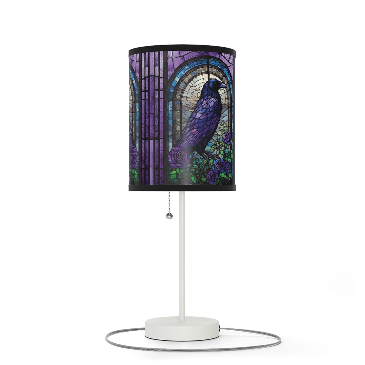 Raven Stained Glass Lamp - purple blue raven lamp, stained glass lamp, bedside lamp, table lamp, unique lamp, bedside table lamp, gift lamp