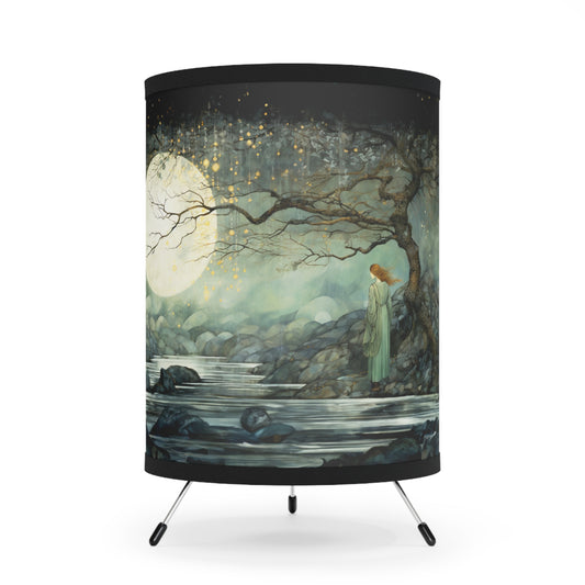 Her Lunar Reflection, Celtic woman table lamp, drum lamp, table lamp, bedside lamp, green table lamp, peaceful bedside lamp