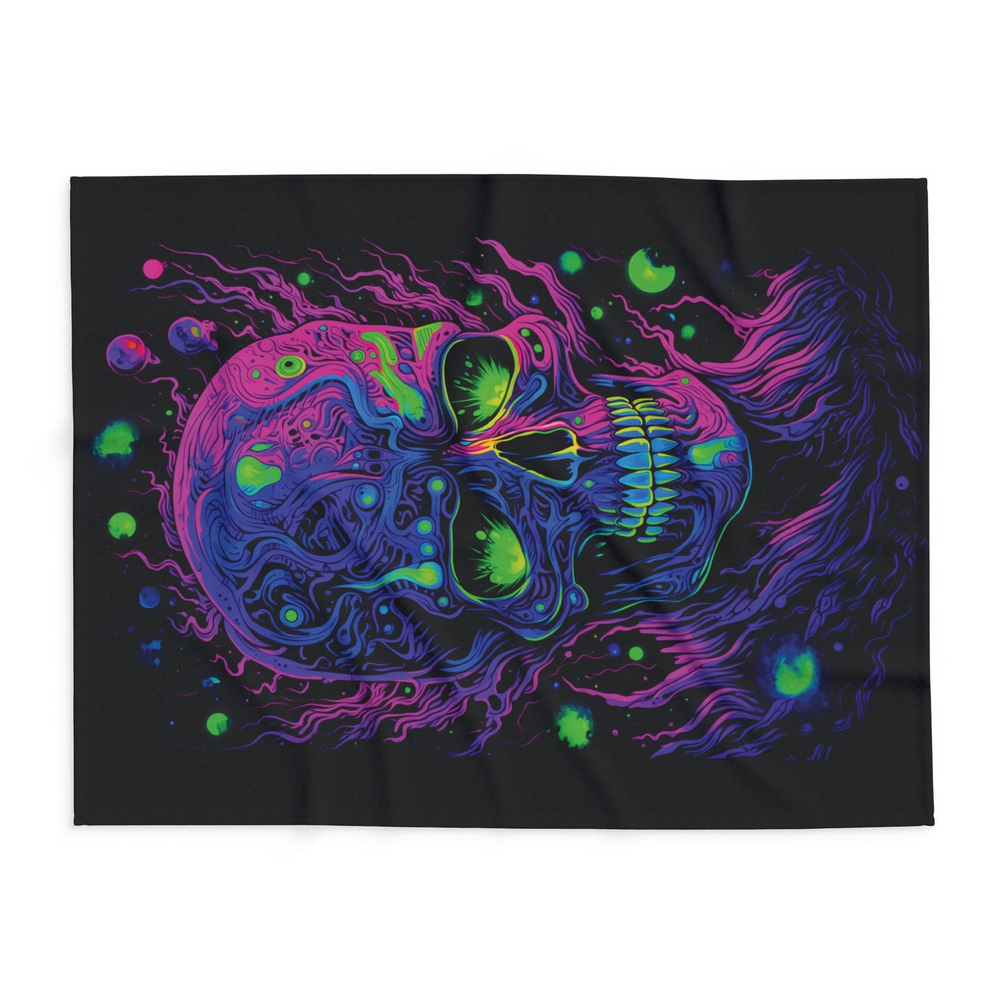 Blacklight Skull Arctic Fleece Blanket Fluorescent Skeleton Head Dark Blacklight Fleece Blanket