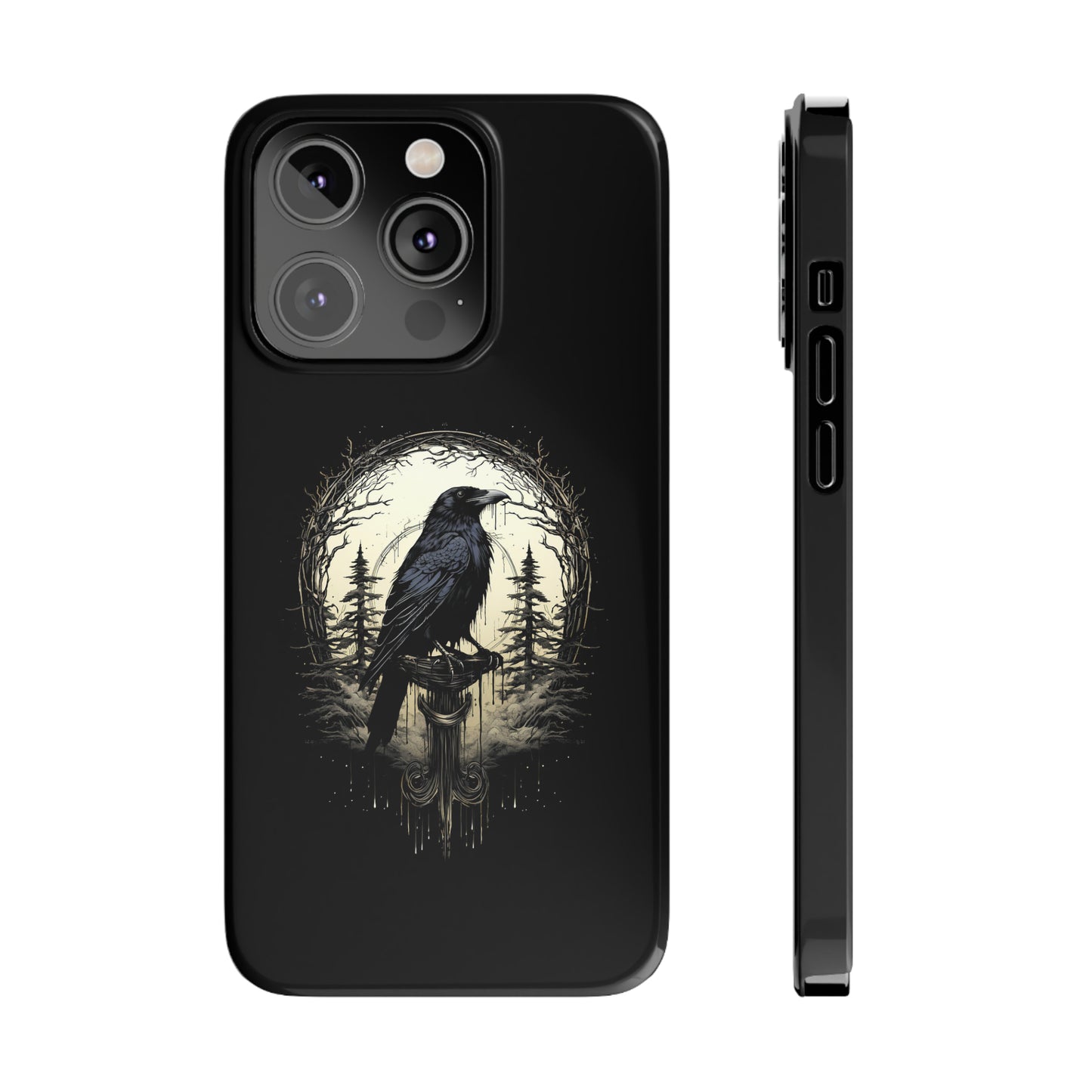 Night's Sentinel Black Raven Gothic Slim Phone Case iPhone 15 Pro Case Black iPhone Case Black iPhone 15 case 14 13 dark academia