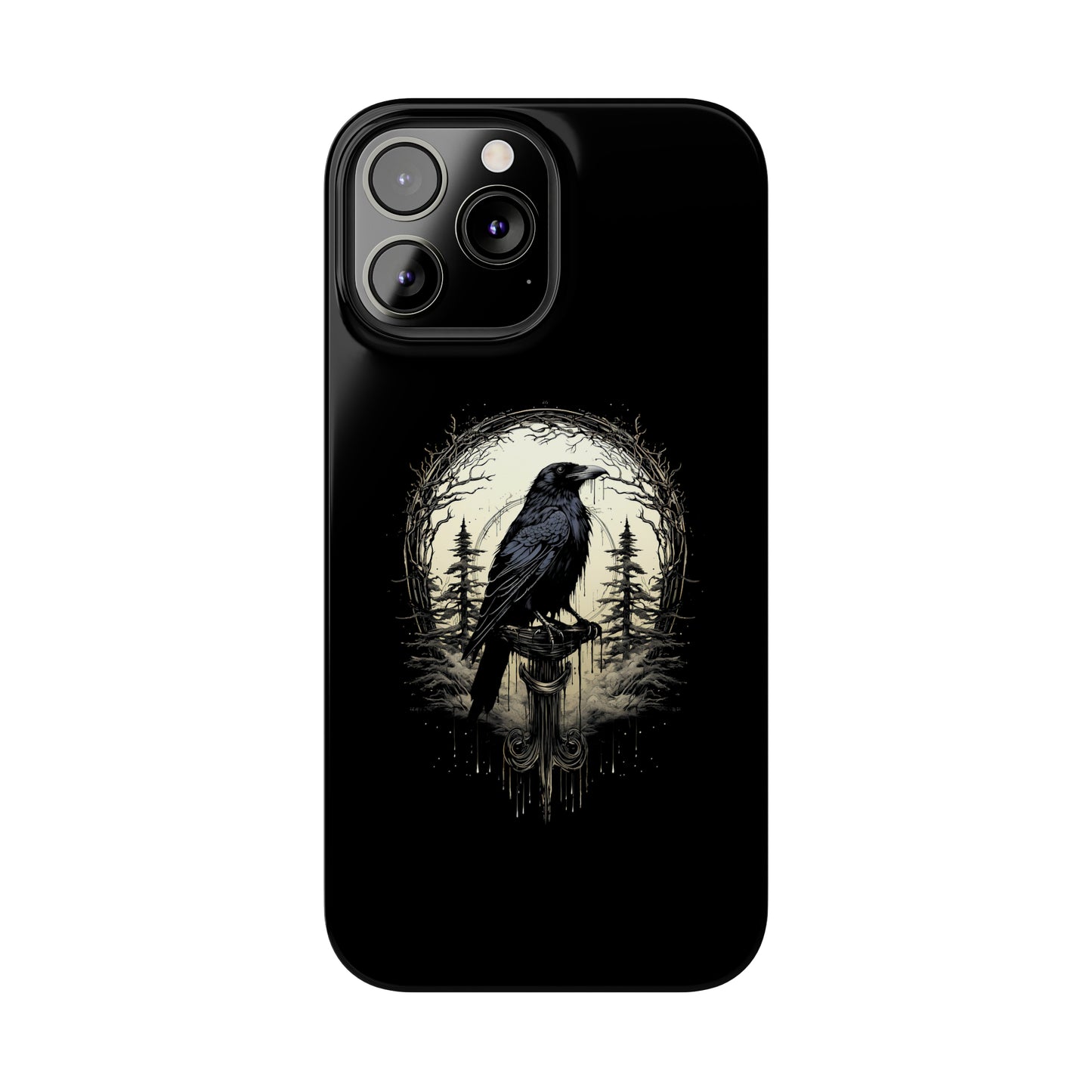 Night's Sentinel Black Raven Gothic Slim Phone Case iPhone 15 Pro Case Black iPhone Case Black iPhone 15 case 14 13 dark academia