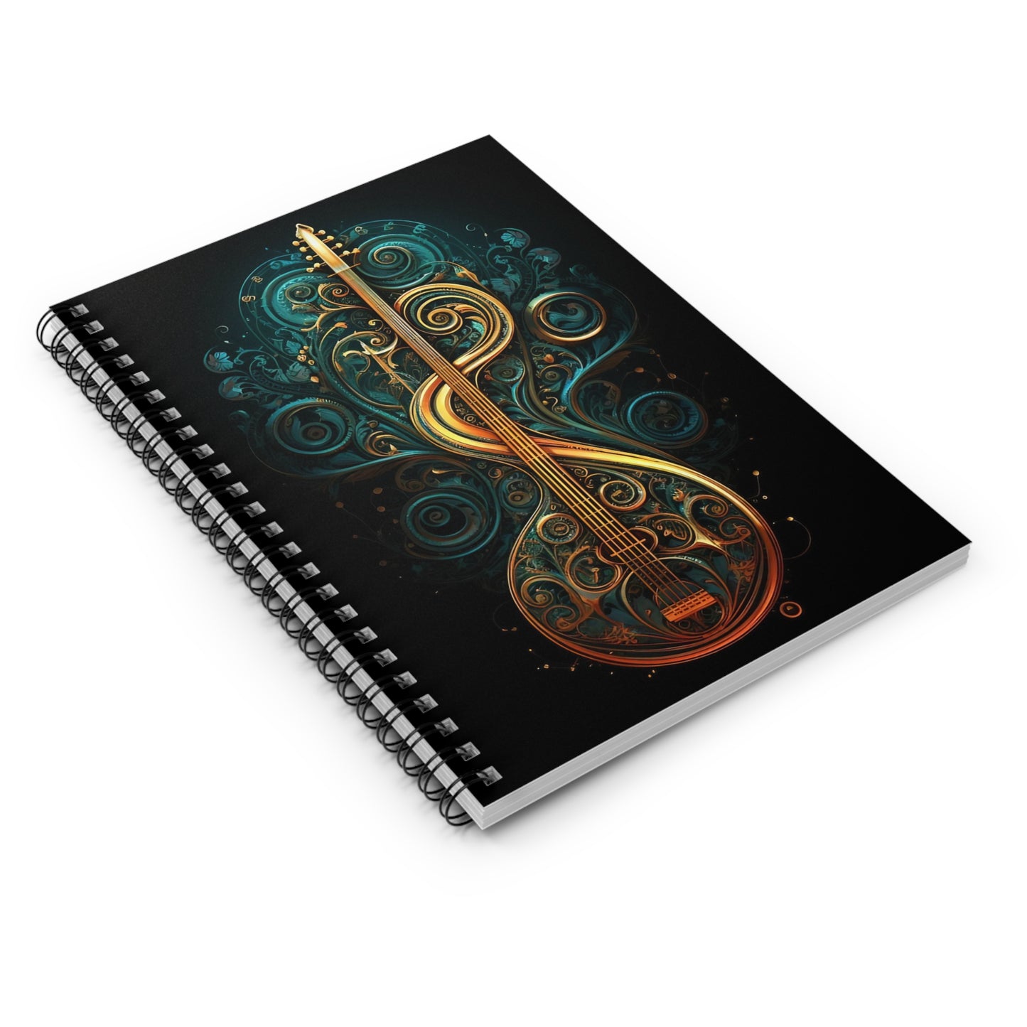 Music Spiral Notebook - Ruled Line: Original art inspired by a treble clef and a stringed instrument