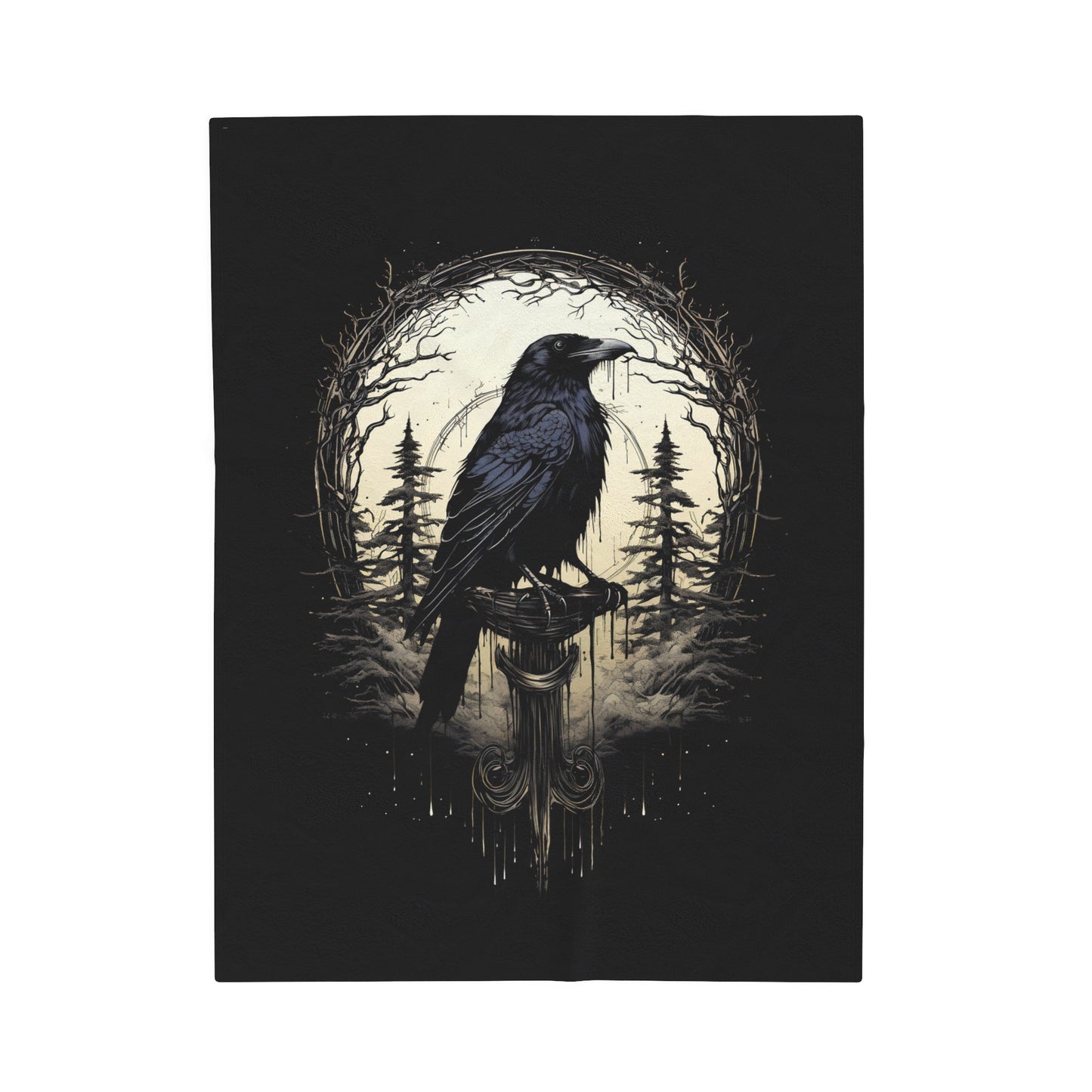 Gothic Raven Blanket - Night's Sentinel, Velveteen Fuzzy Raven Blanket, raven silhouette, gothic blanket, raven decor, dark academia blanket