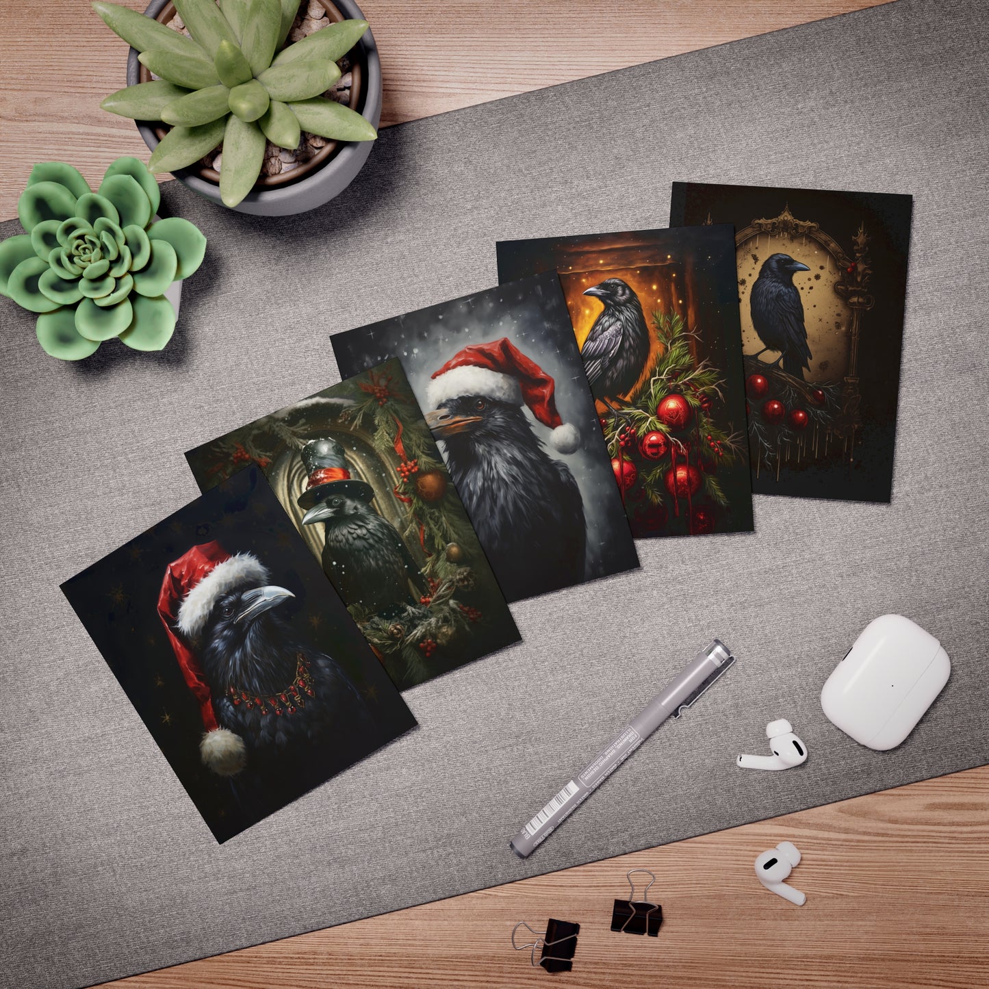 Corvid Christmas Card pack of 5 cards, Raven Christmas greeting cards holiday cards dark Christmas cards blank Christmas post cards, gothic