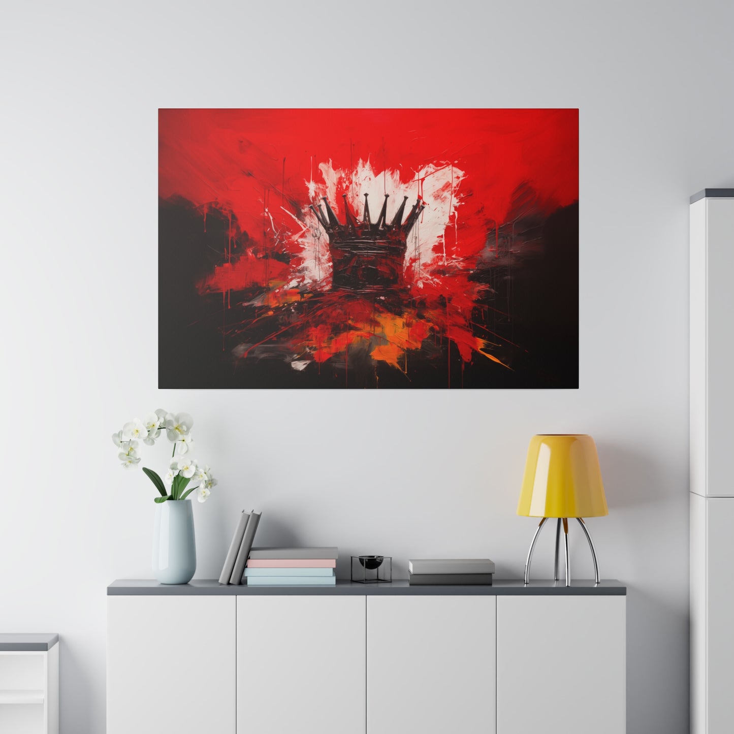 Painted Crown Matte Canvas Red and Black Abstract Art Print 12x9, 16x12, 24x16, 30x20, 36x24, 40x30, 48x32 inch Artwork