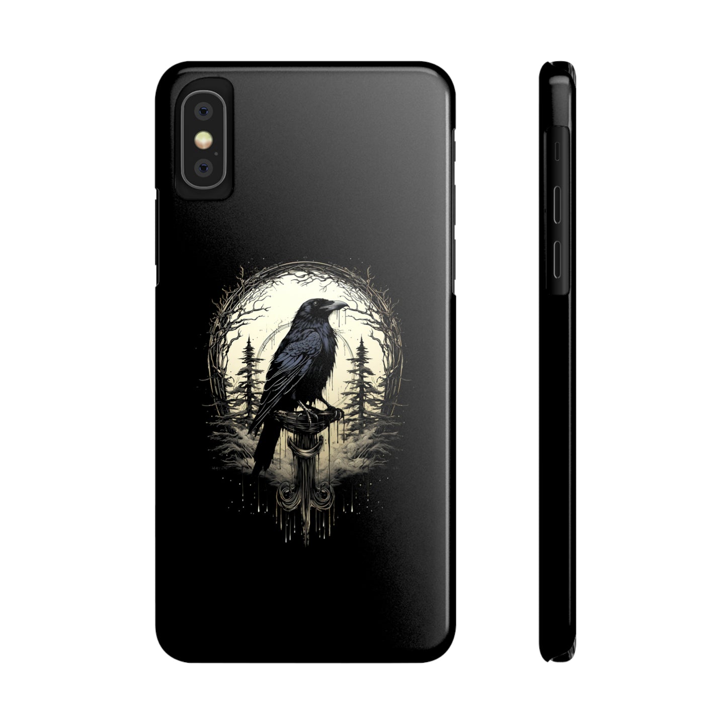 Night's Sentinel Black Raven Gothic Slim Phone Case iPhone 15 Pro Case Black iPhone Case Black iPhone 15 case 14 13 dark academia