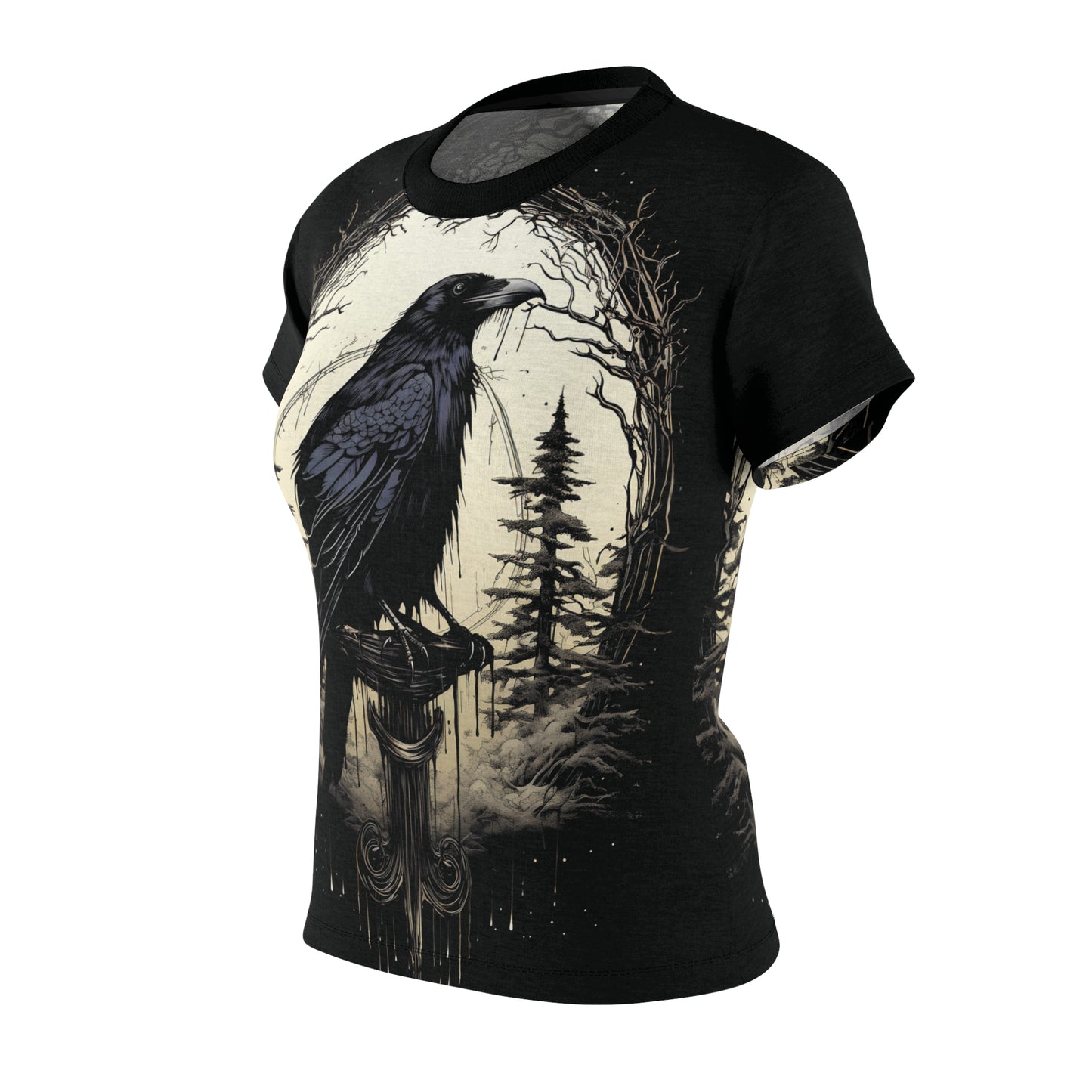 Night's Sentinel - My original art on a t-shirt. Black Gothic Raven T-shirt, raven t-shirt, gothic t-shirt, dark academia, womens, women's