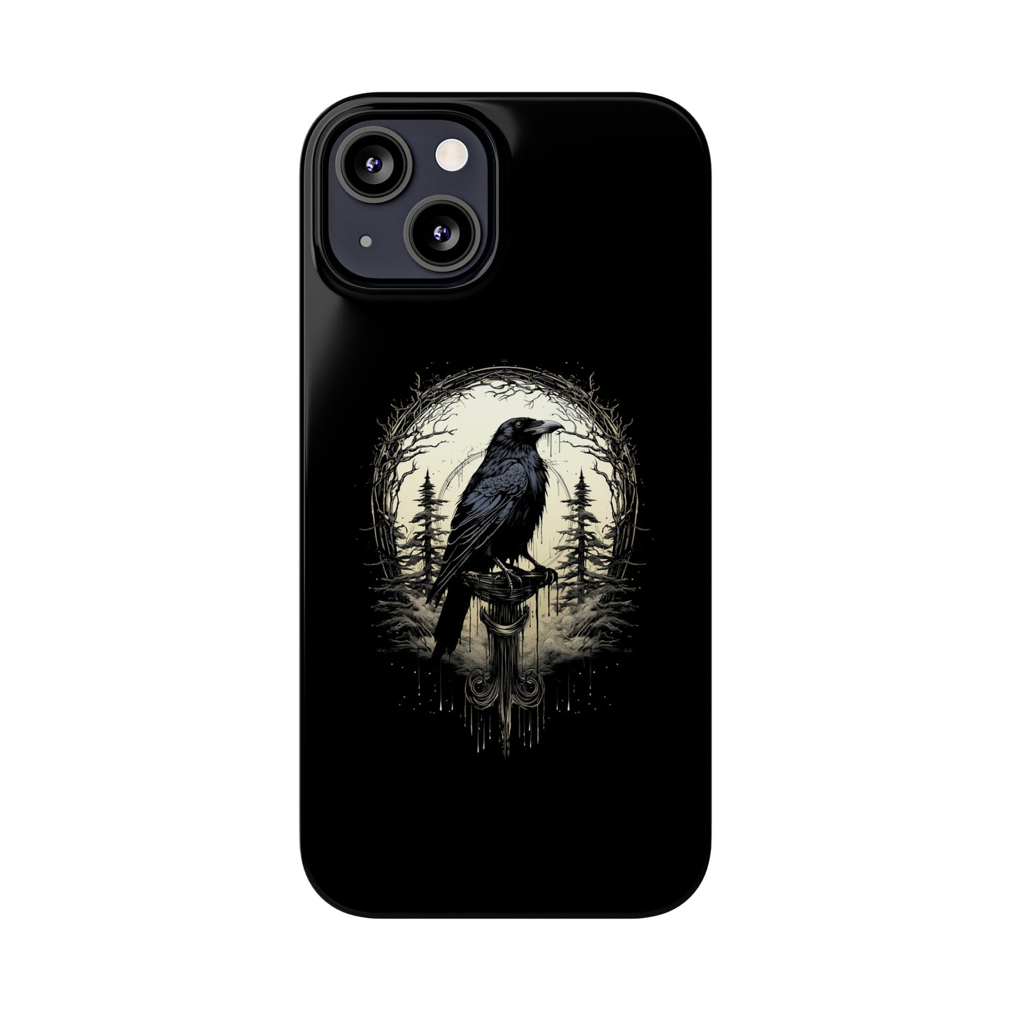 Night's Sentinel Black Raven Gothic Slim Phone Case iPhone 15 Pro Case Black iPhone Case Black iPhone 15 case 14 13 dark academia