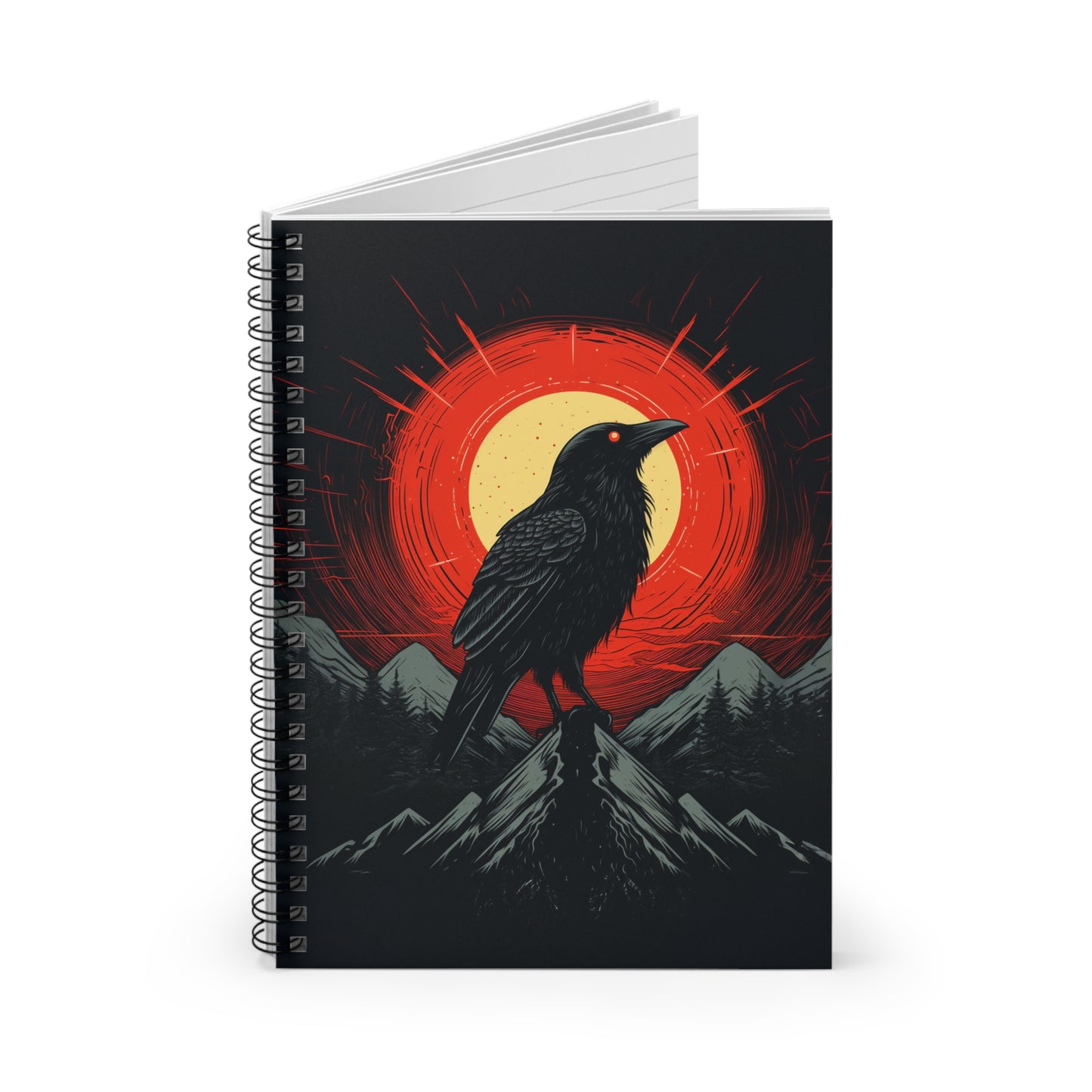 Sunset's Omen, Raven Notebook - Original art spiral notebook- goth notebook, raven notebook, raven journal, gothic notebook, witchy notebook